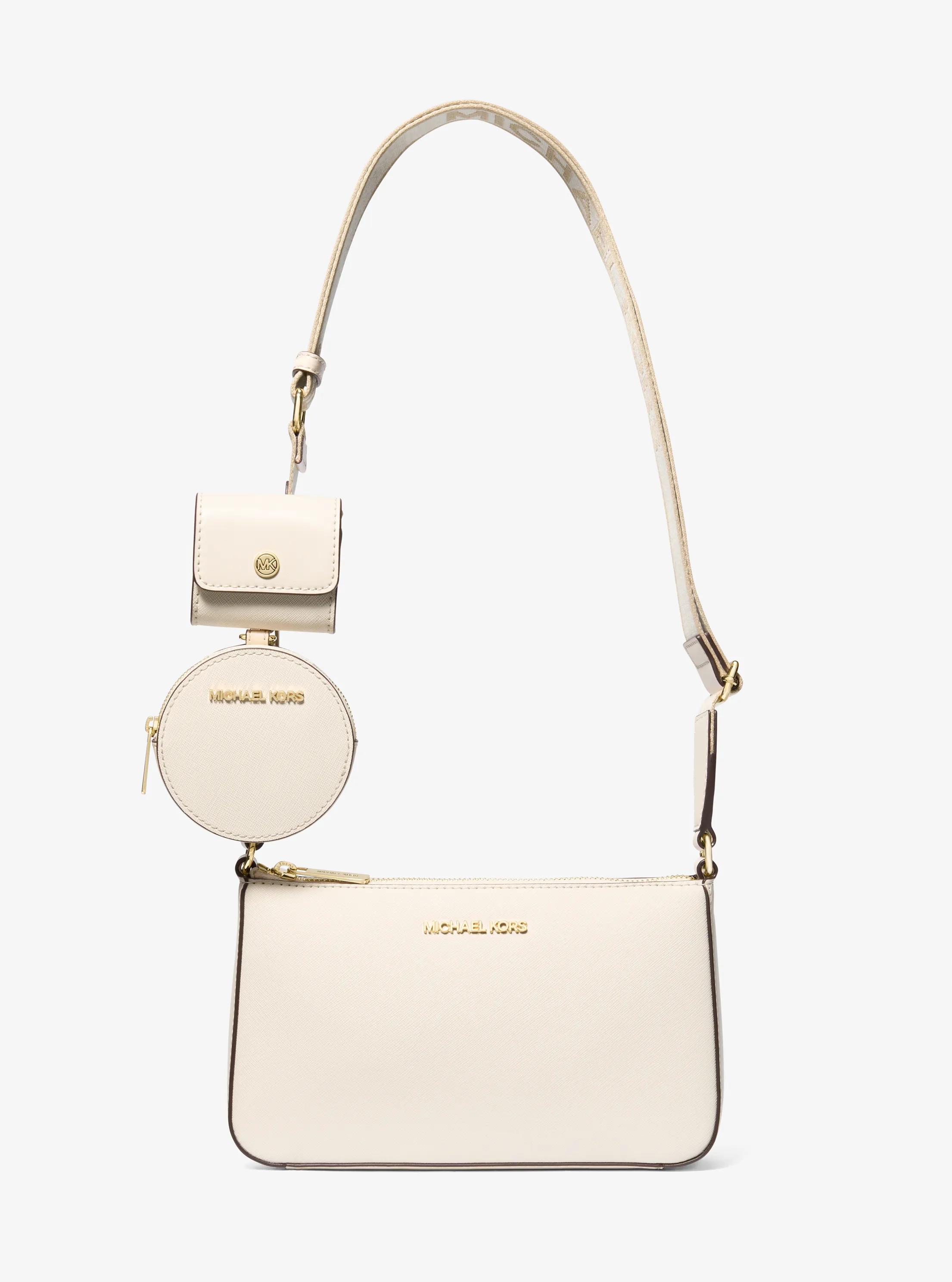 Jet Set Saffiano Leather Crossbody Bag with Case for Apple Airpods Pro in LT CREAM | Michael Kors