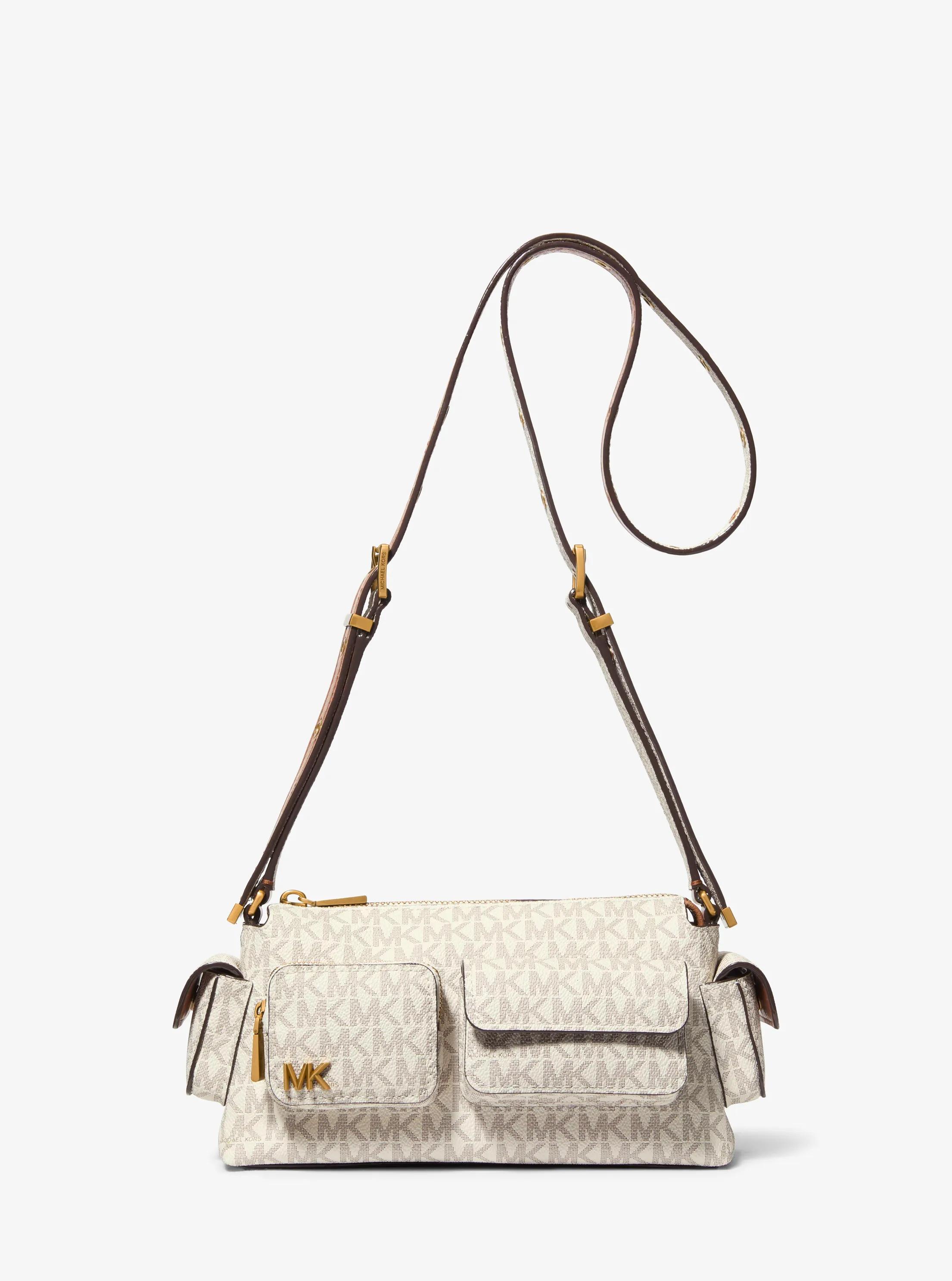 Dakota Small Signature Logo Shoulder Bag in VANILLA/ACORN | Michael Kors