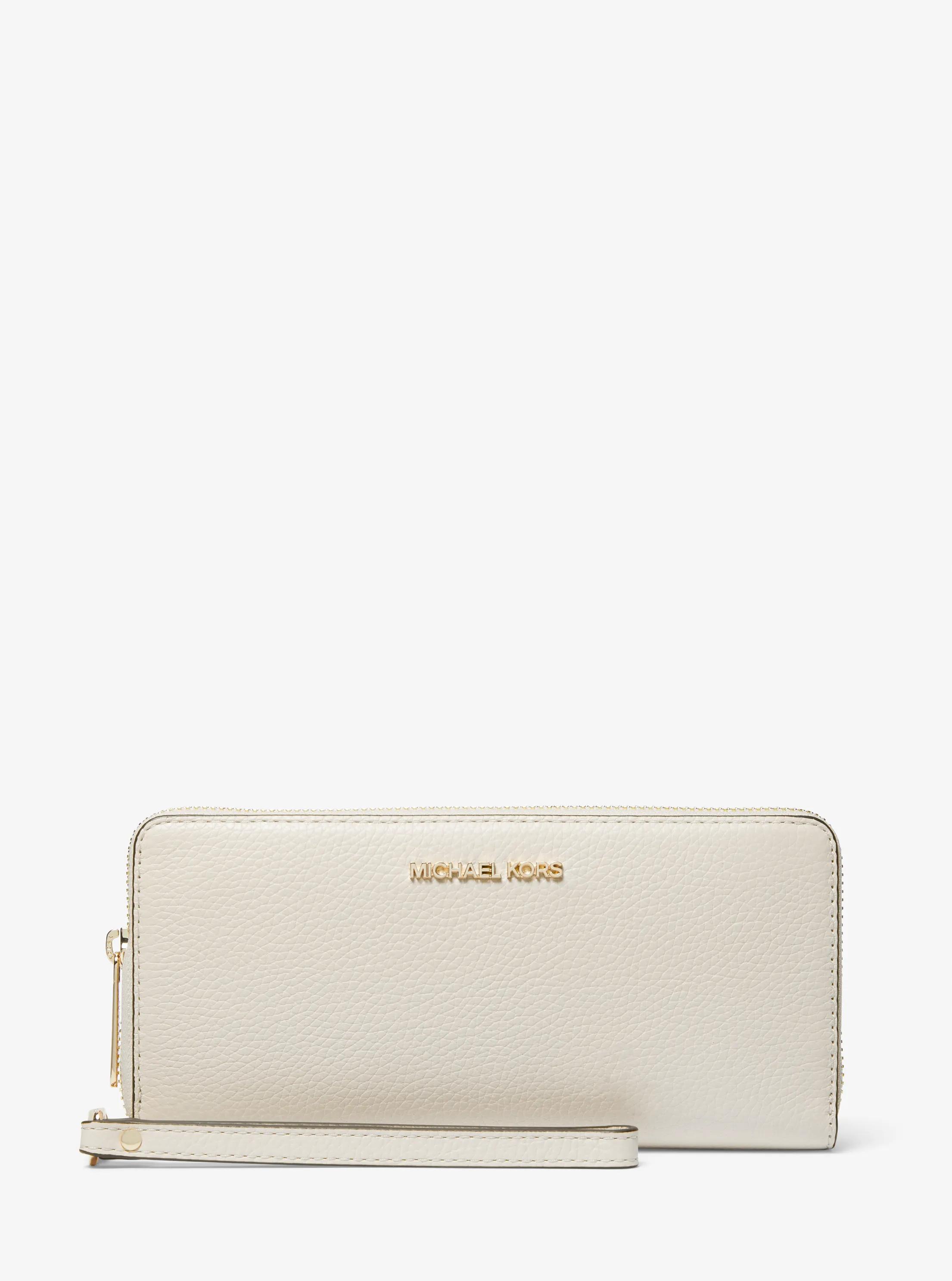 Jet Set Travel Large Pebbled Leather Wristlet in LT CREAM | Michael Kors