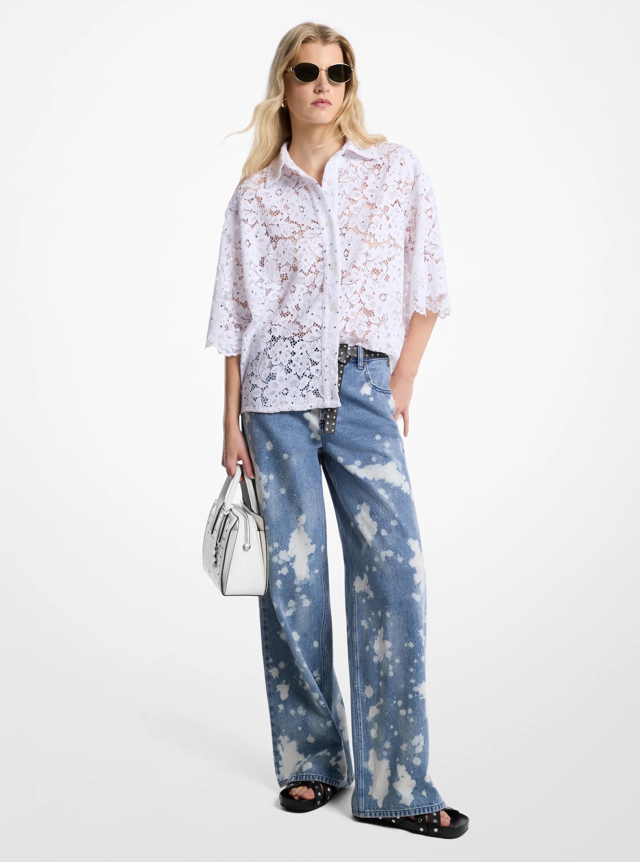 Vaquero de pierna ancha de denim deste&ntilde;ido a mano con salpicaduras in LAVADO UNION | Michael Kors