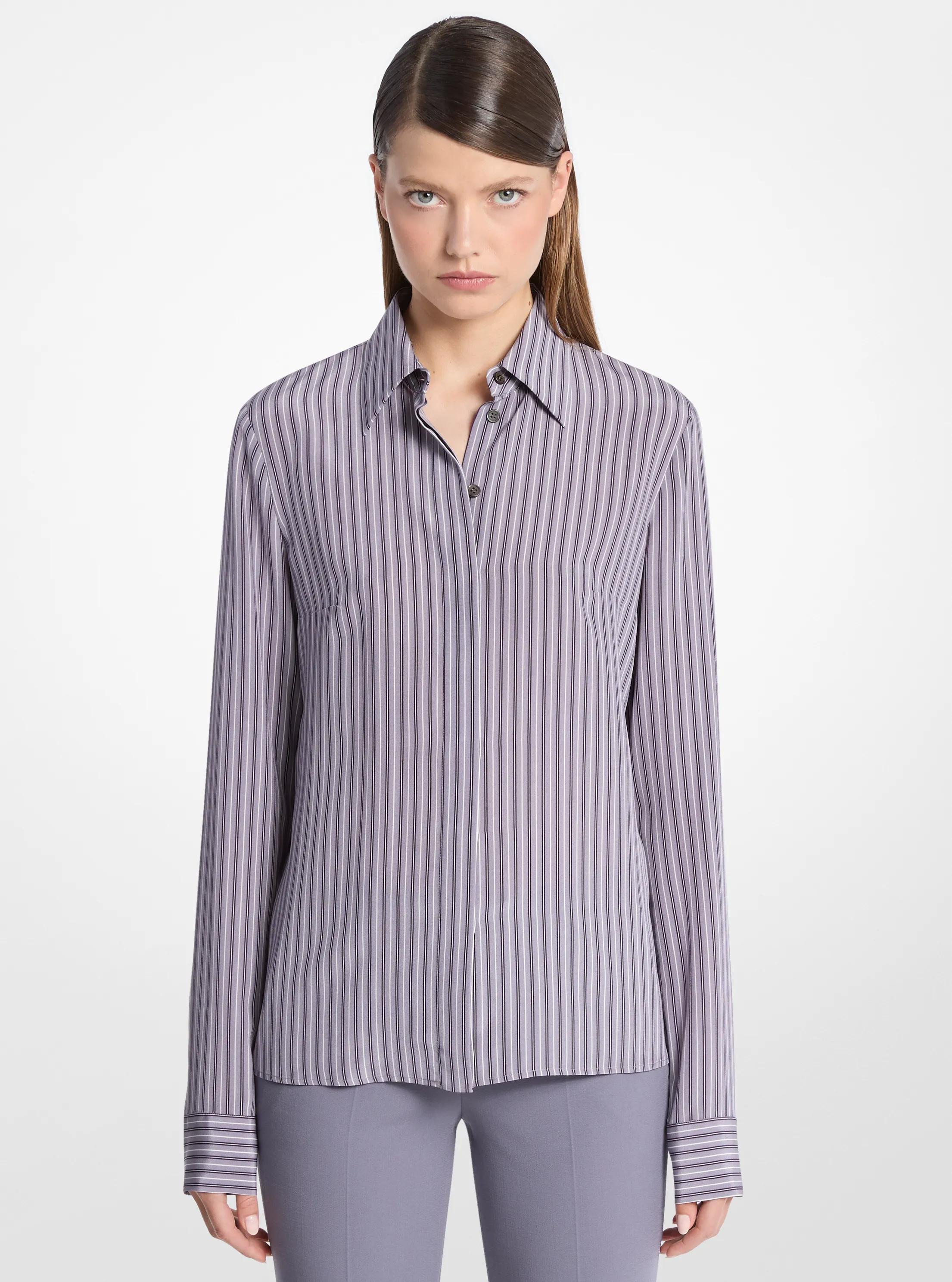 Camisa Hansen de crep&eacute; de seda a rayas in LIRIO COMBINADO | Michael Kors