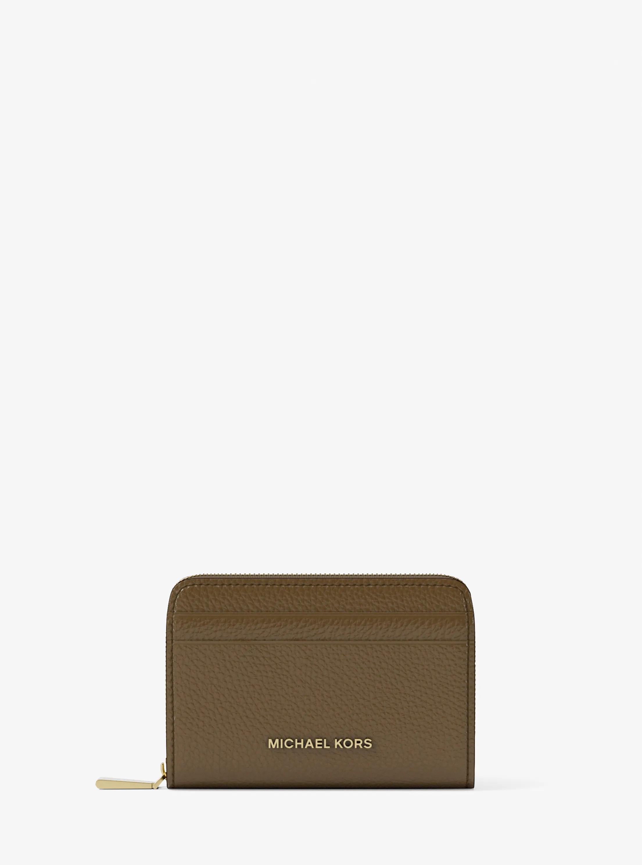 MK Petit porte-cartes entièrement zippé Jet Set en cuir grainé - Vert - Michael Kors