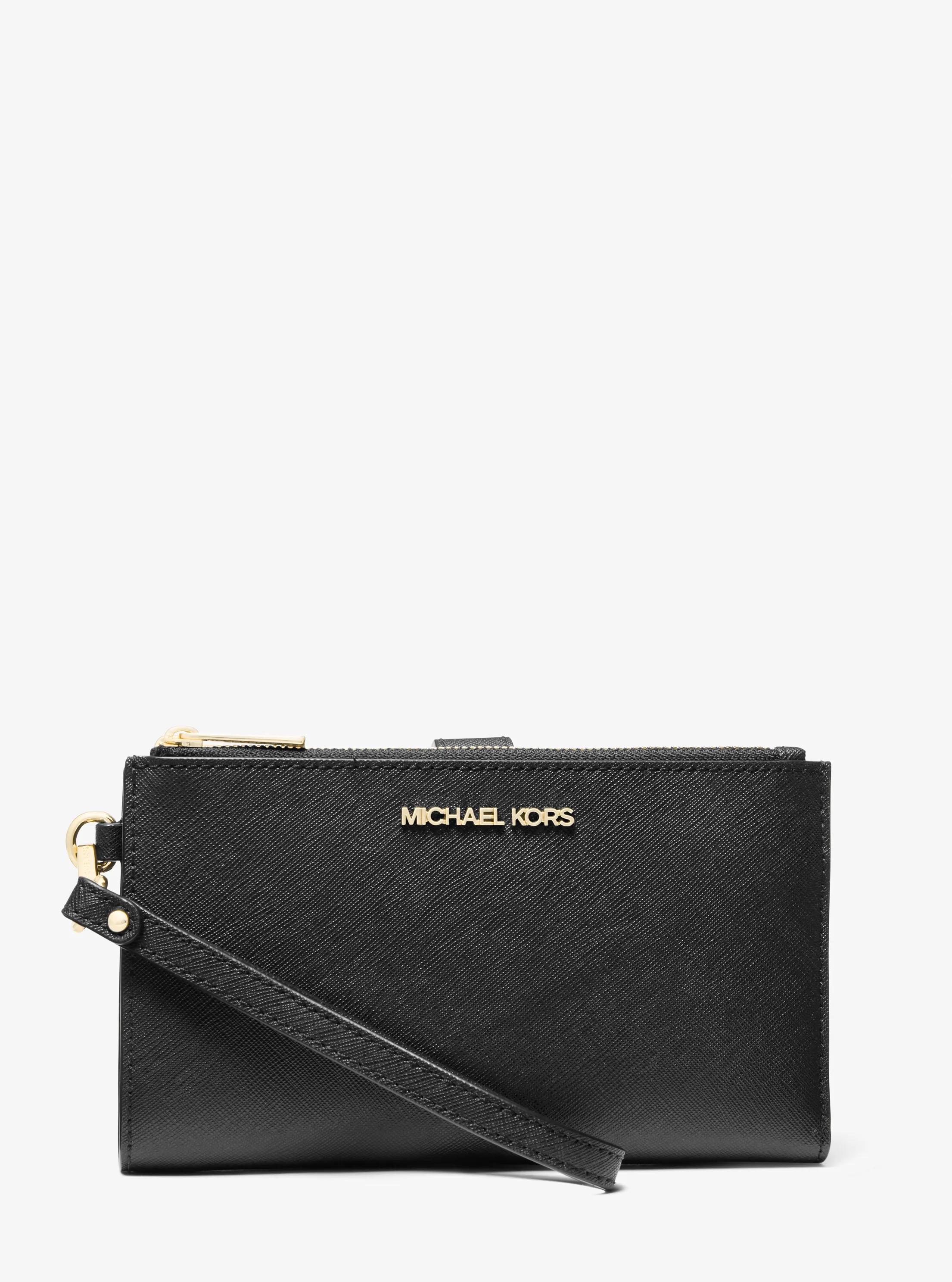 Jet Set Large Leather Smartphone Wristlet Wallet in BLACK | Michael Kors