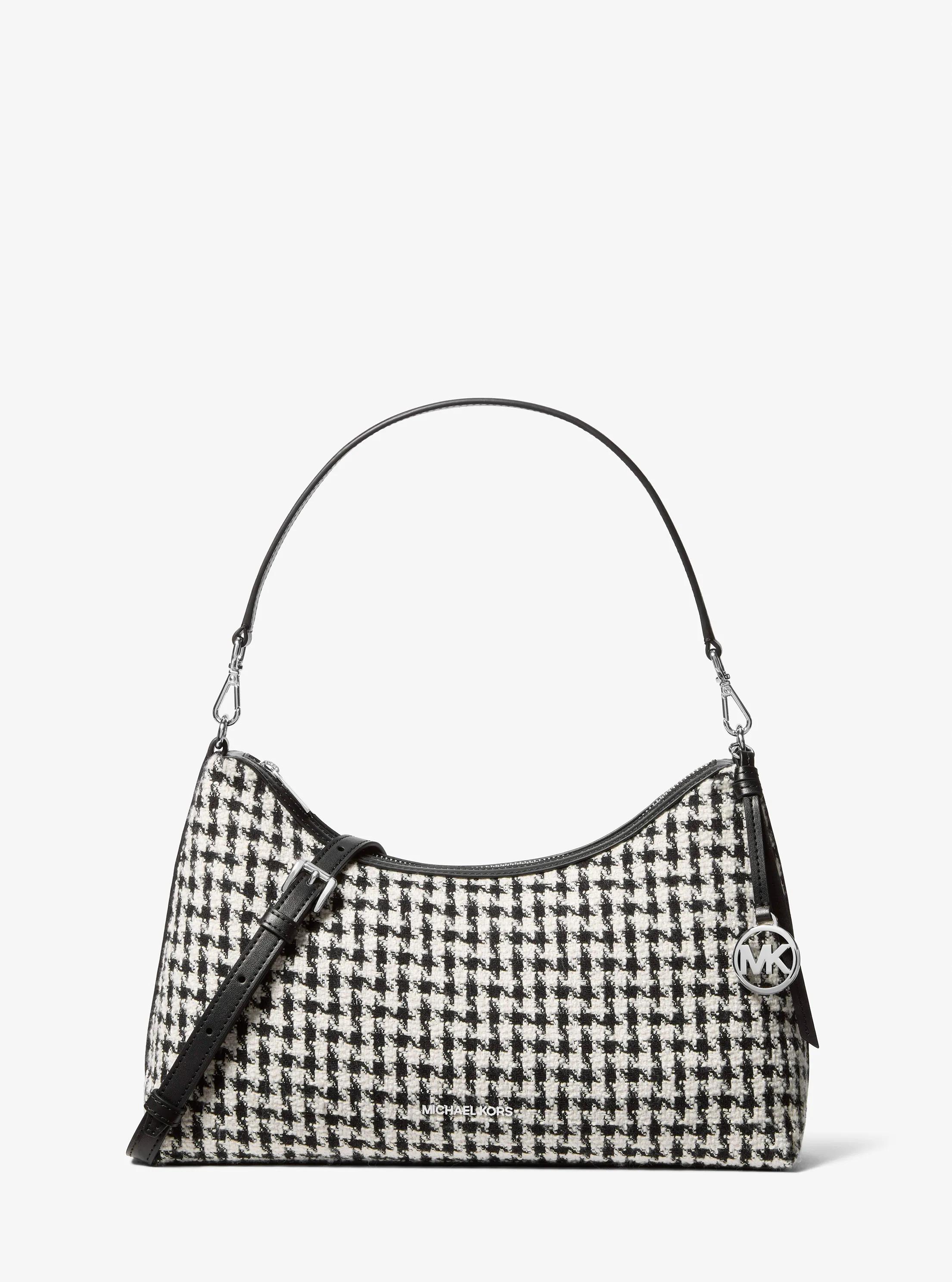 Sammy Medium Woven Houndstooth Convertible Shoulder Bag in BLACK/LIGHT CREAM | Michael Kors