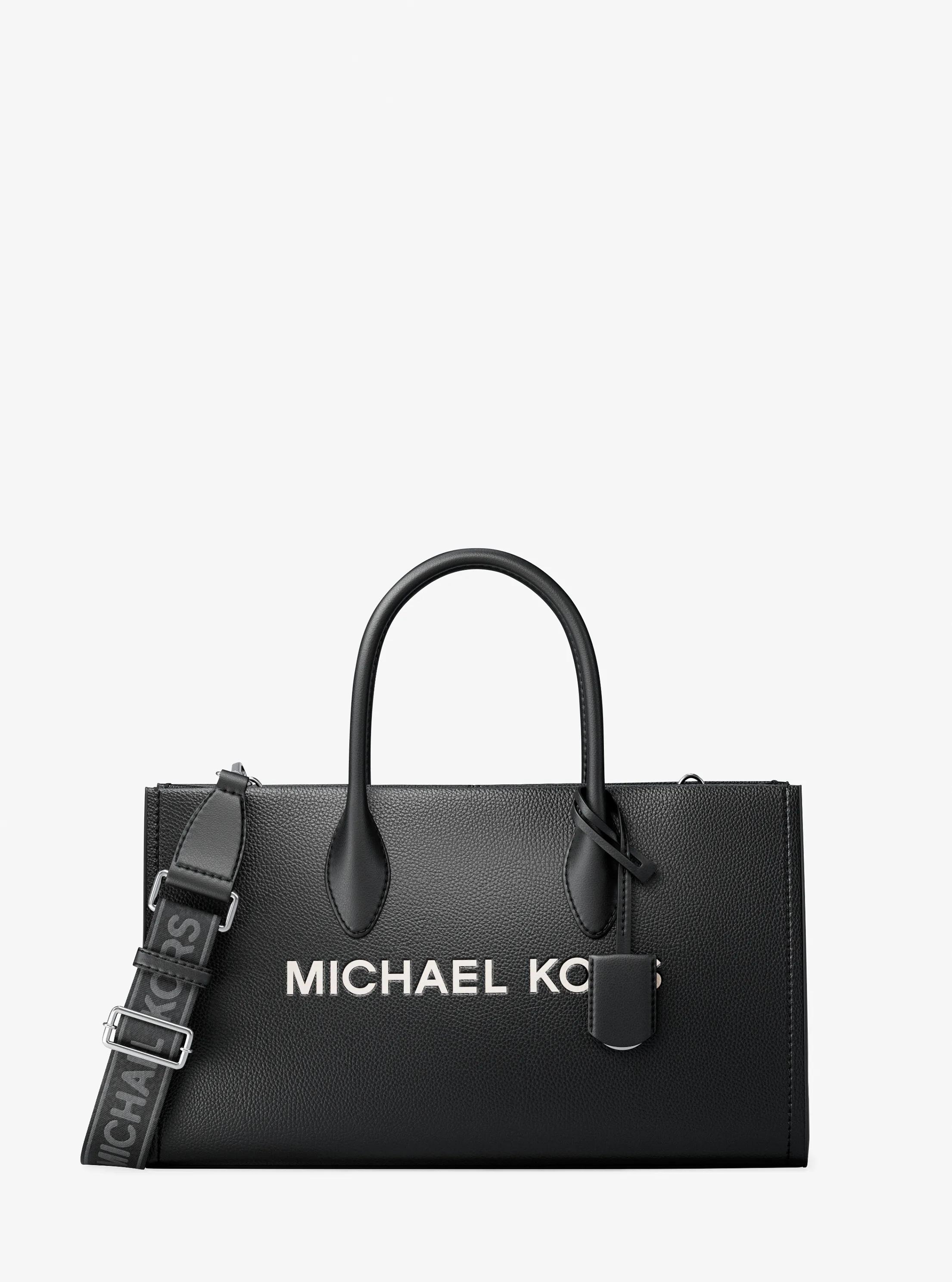 Mirella Medium Pebbled Leather Satchel in BLACK | Michael Kors