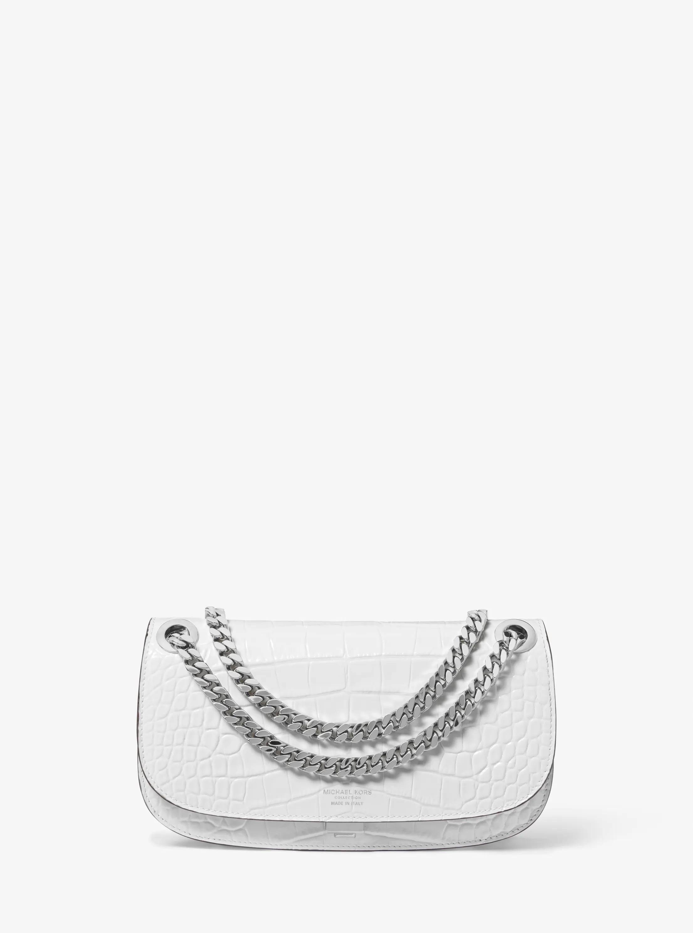Christie Mini Crocodile Embossed Leather Envelope Bag in OPTIC WHITE | Michael Kors