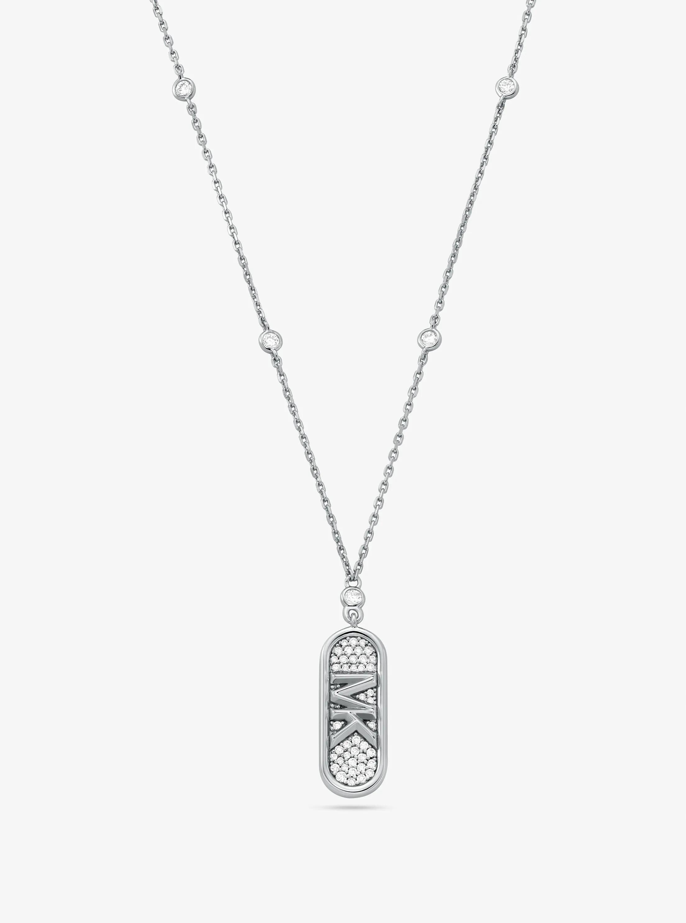 MK Collier en argent sterling plaqué en métal précieux à pierres pavées et logo Empire - Argent - Michael Kors