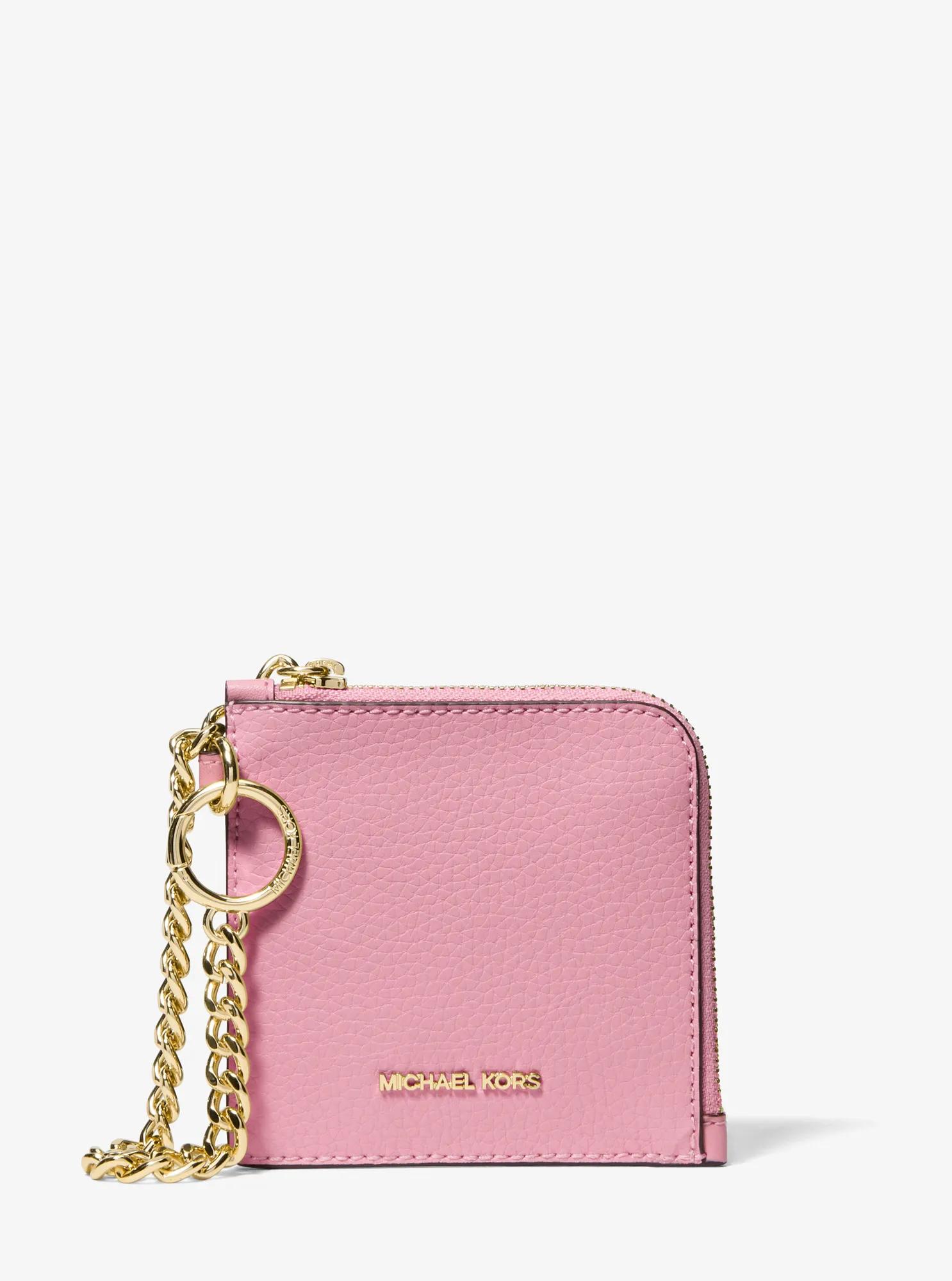 Michael Kors Outlet Jet Set Travel Pebbled Leather Chain Wallet In Pink