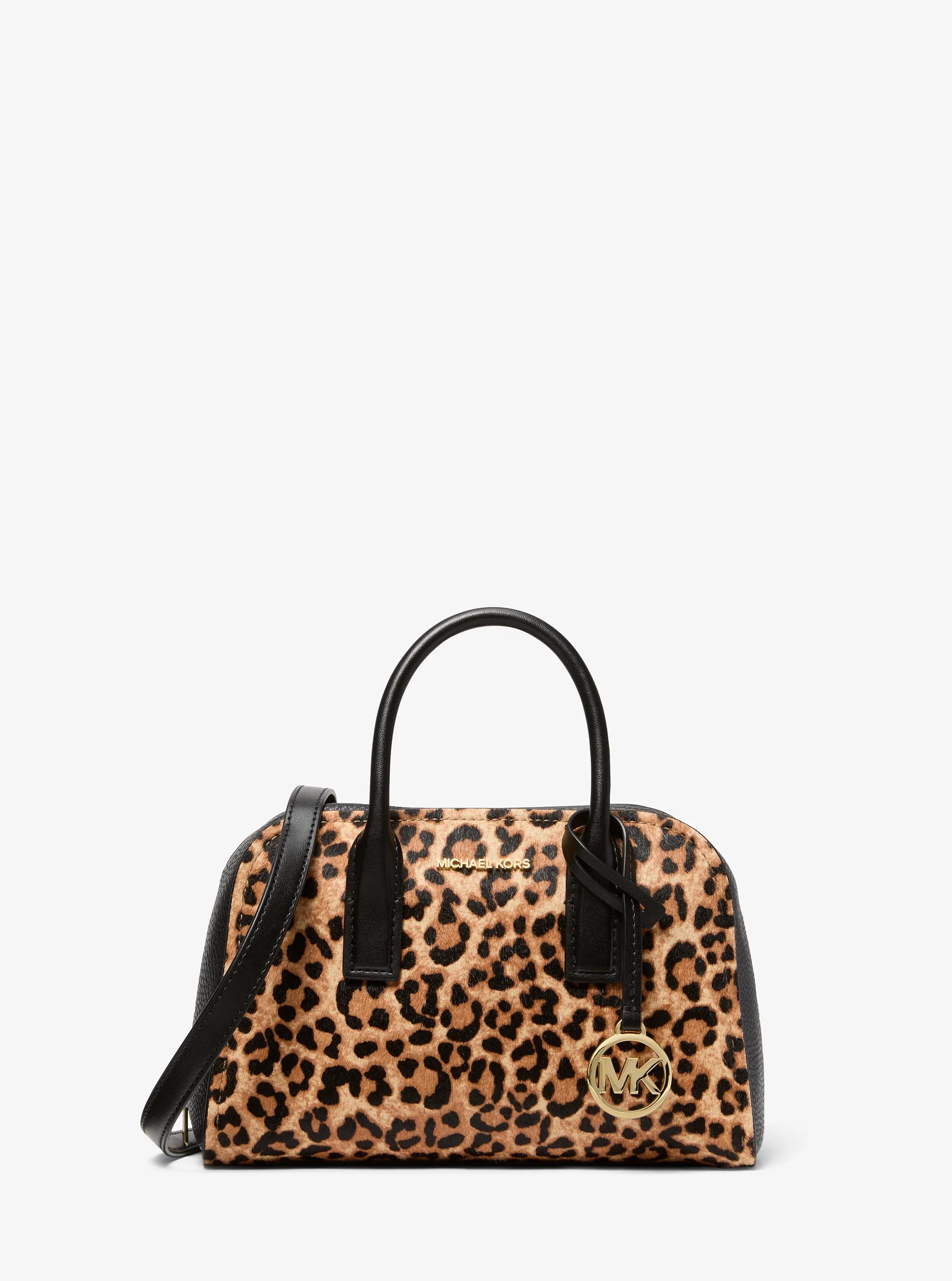 Ashton Small Leopard Print Calf Hair Messenger Bag in CAMEL MLT | Michael Kors
