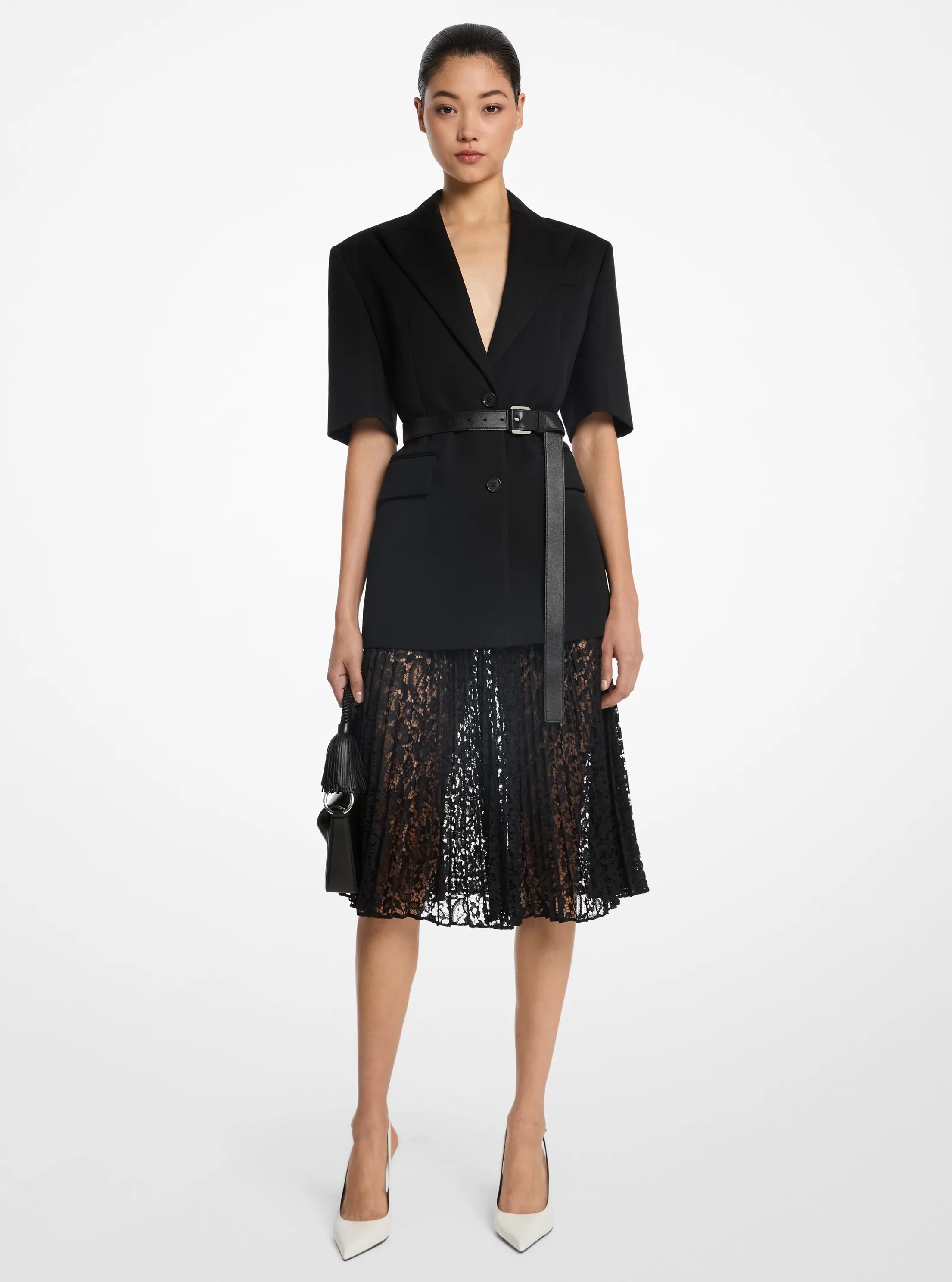 Cotton Blend Short-Sleeve Jacket in BLACK | Michael Kors