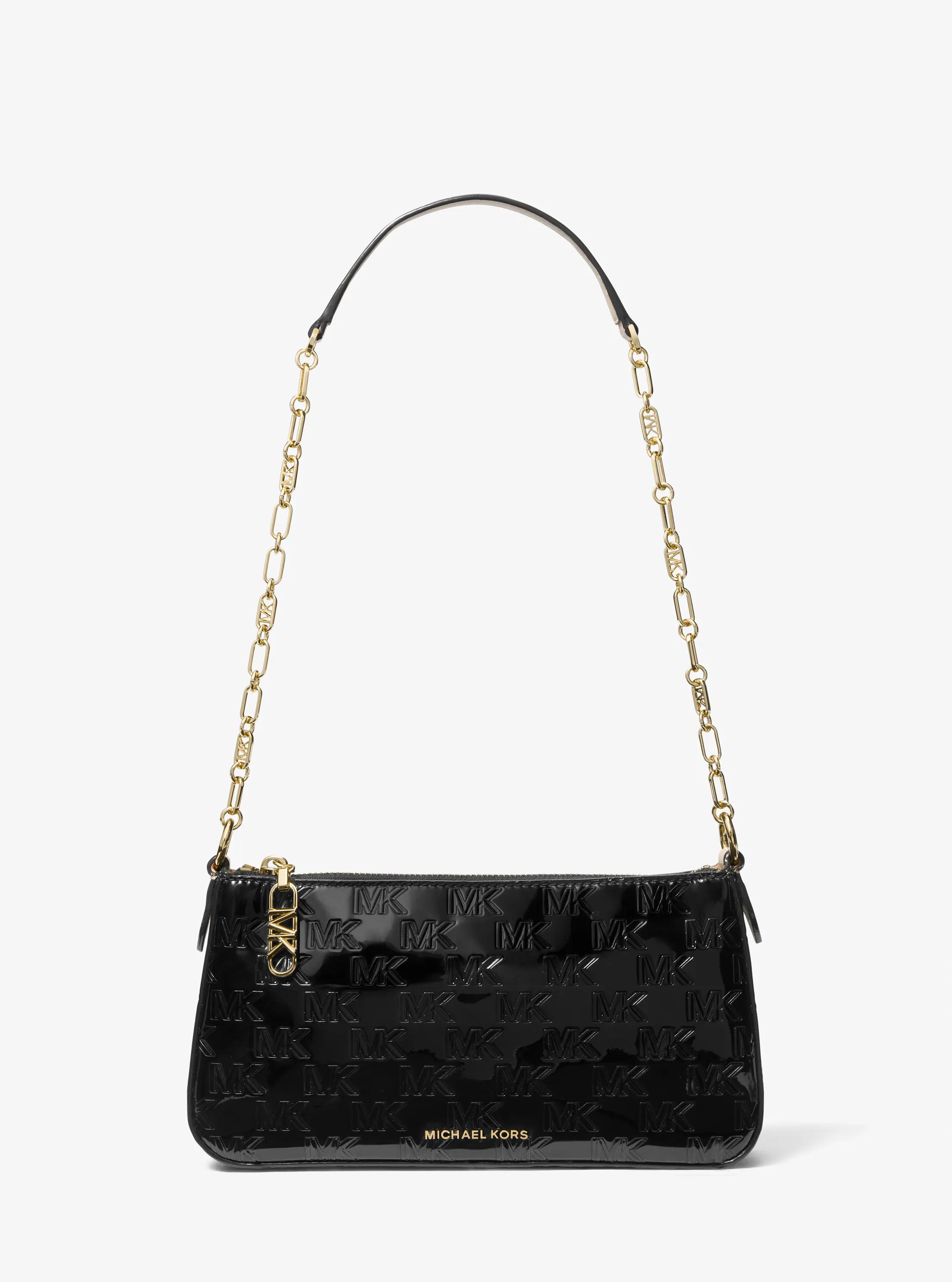 Pochette mediano de charol con cadena de eslabones y logotipo imperio