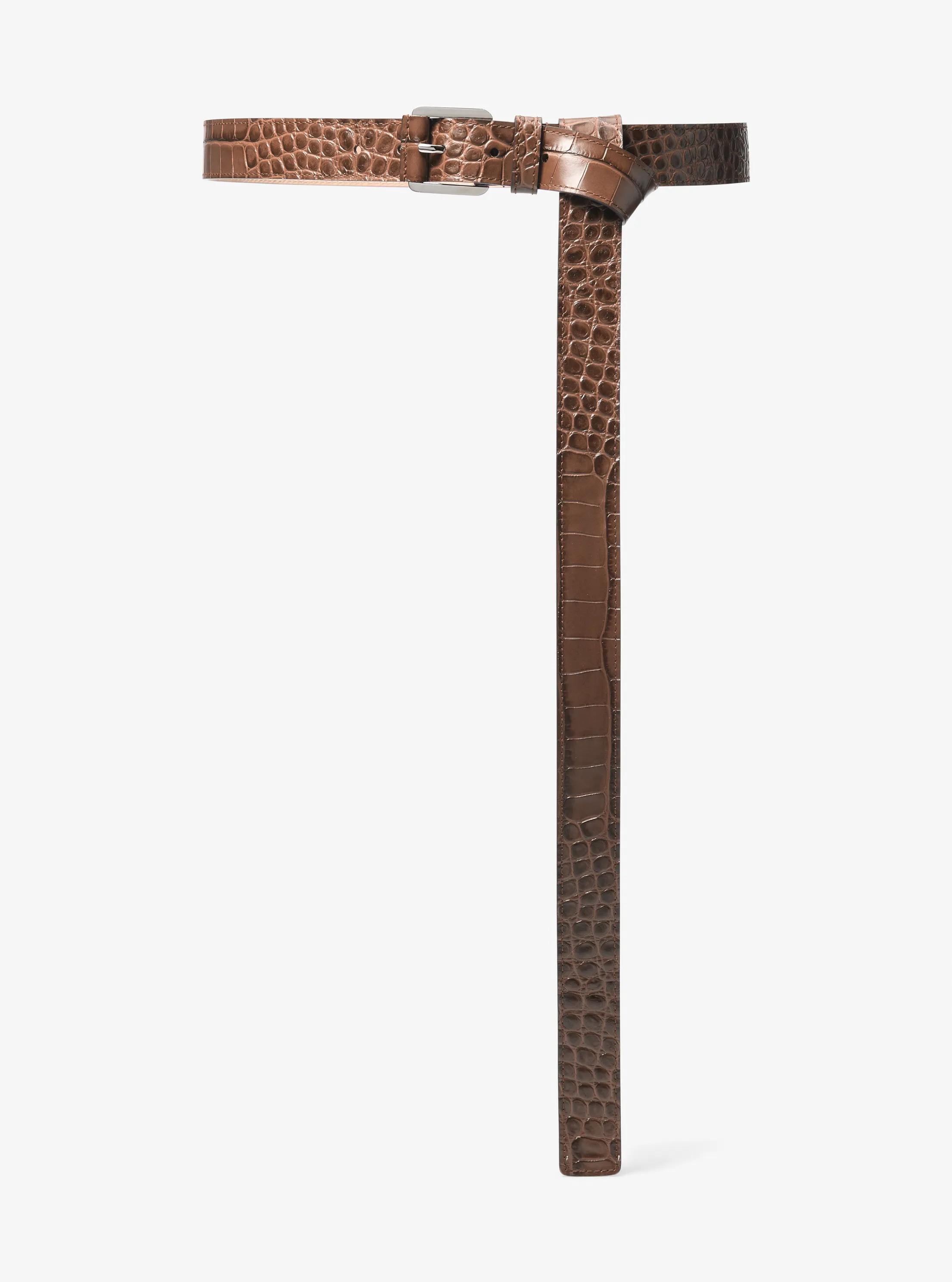 Jodi Crocodile Embossed Leather Belt in COCOA | Michael Kors