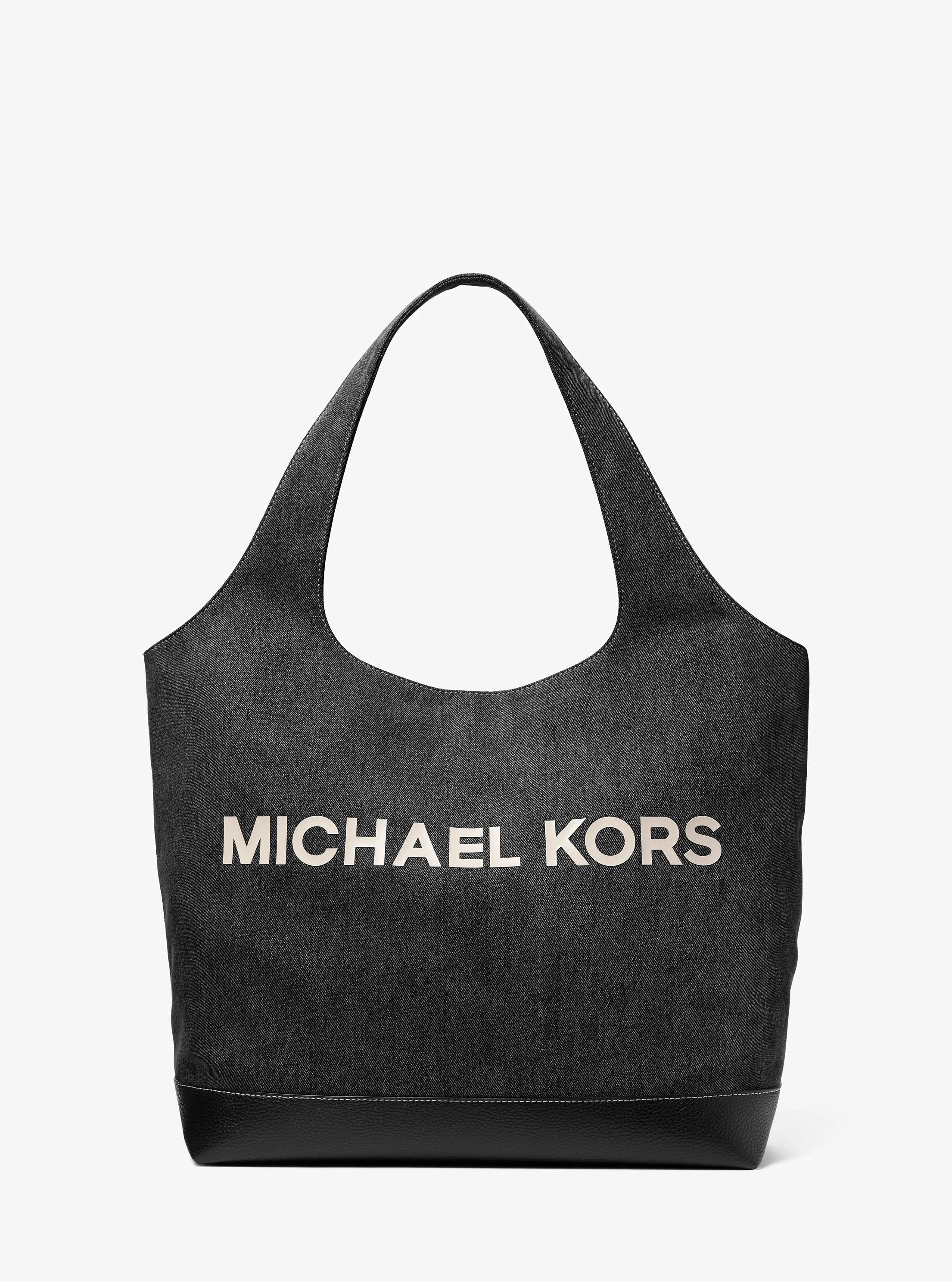 Michael Kors Outlet Cooper Medium Denim Tote Bag In Black