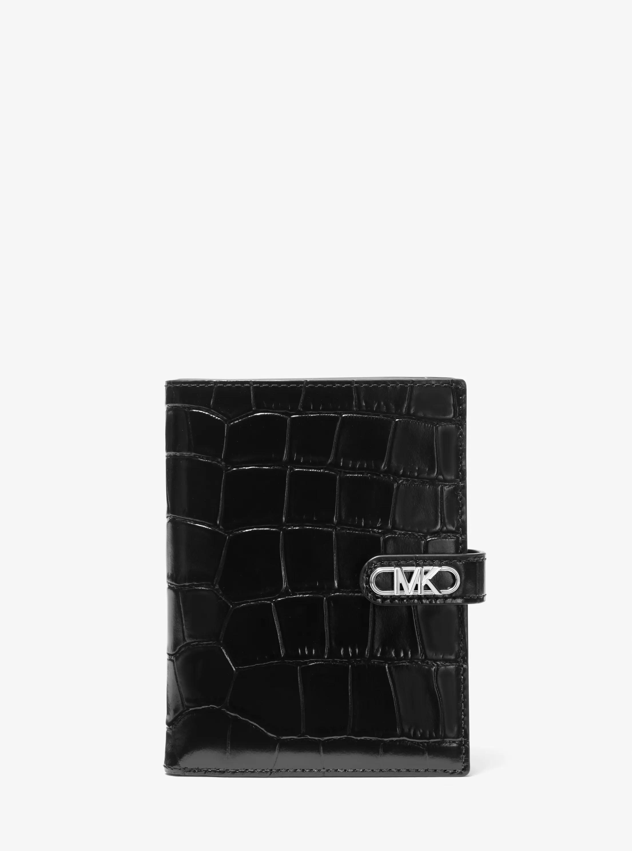 Cartera para pasaporte de piel con motivo de cocodrilo en relieve y logotipo imperio