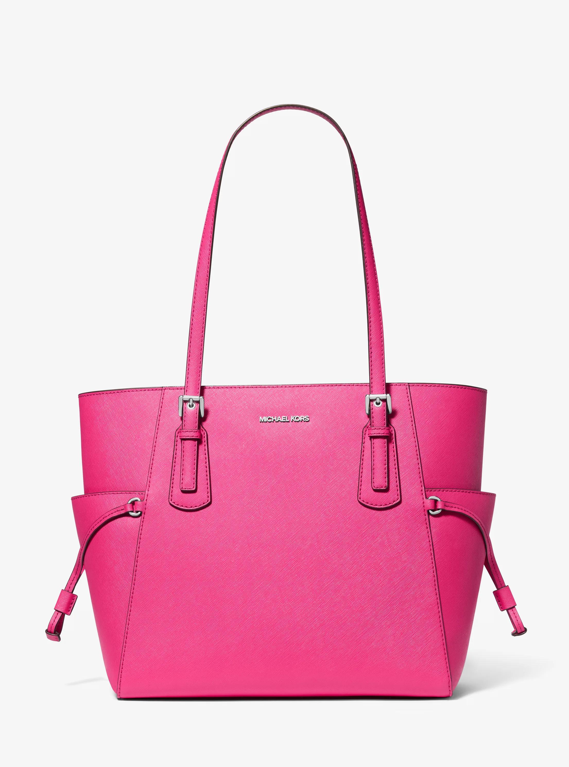 Voyager Large Saffiano Leather Tote Bag in DRAGONFRUIT | Michael Kors