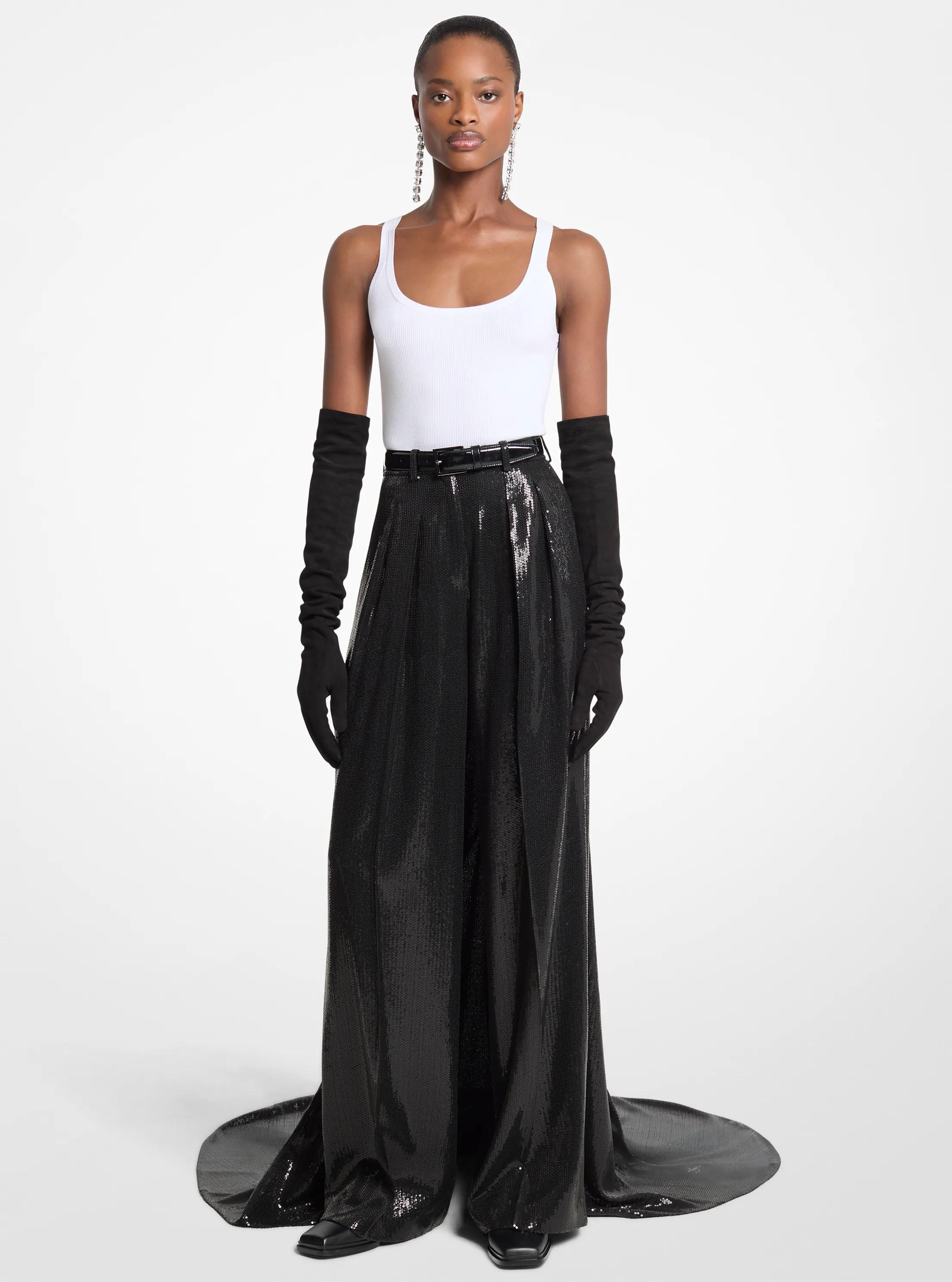 Pantal&oacute;n de &oacute;pera de crep&eacute; con lentejuelas in NEGRO | Michael Kors
