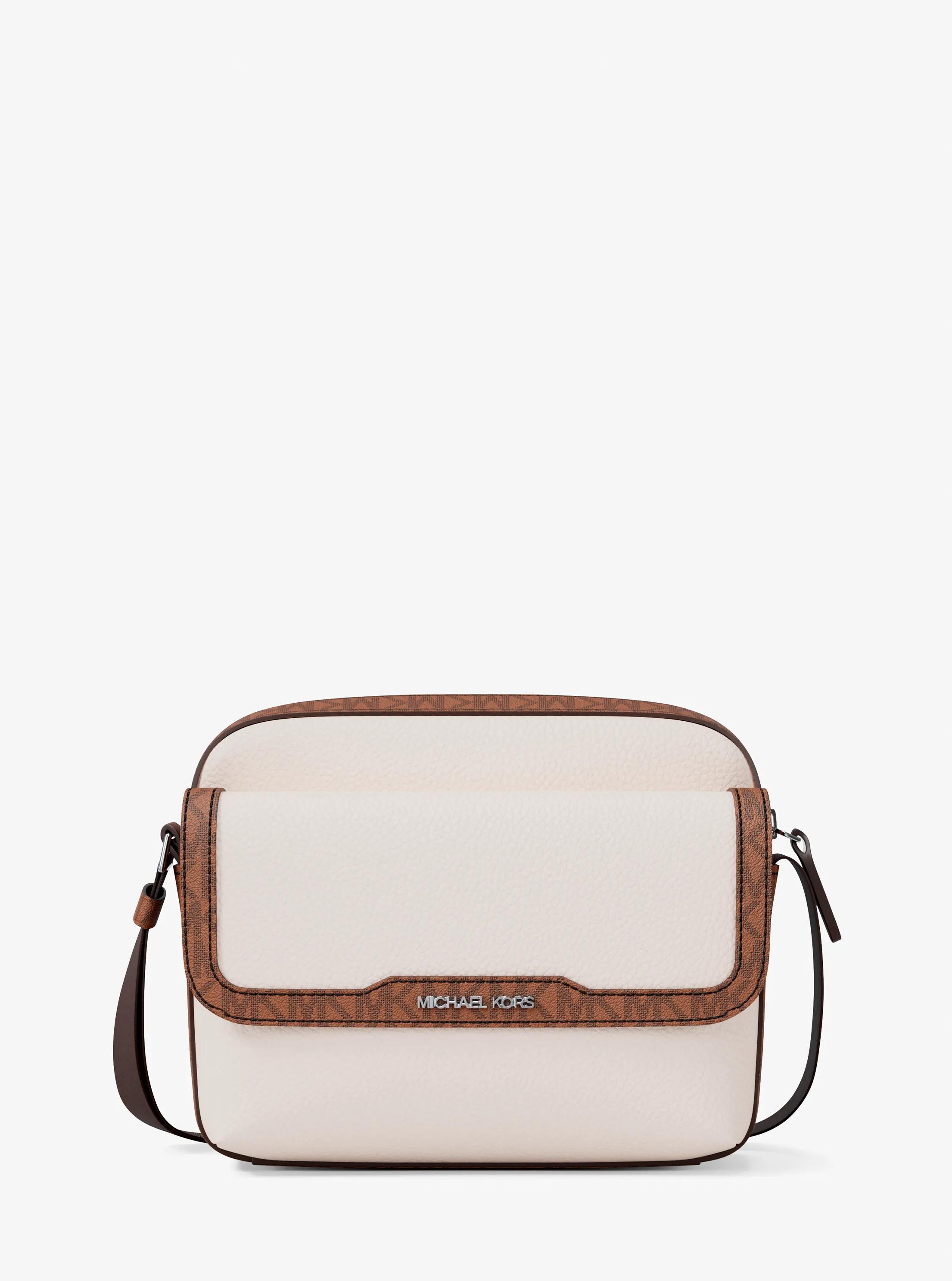 Cooper Medium Pebbled Leather and Signature Logo Camera Crossbody Bag in LT CRM/LUGG | Michael Kors