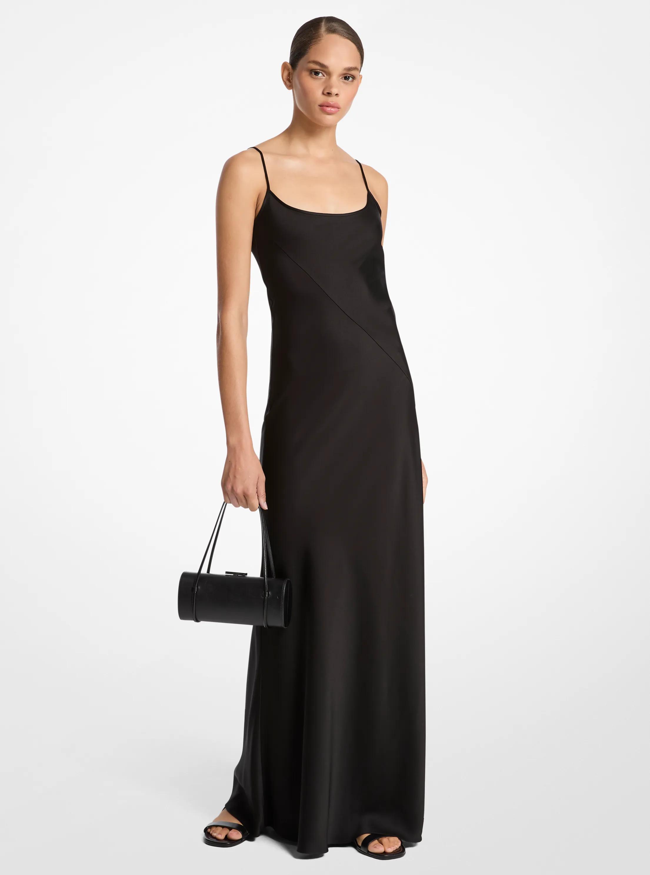 Vestido lencero de charmeuse sint&eacute;tico con corte al bies in NEGRO | Michael Kors