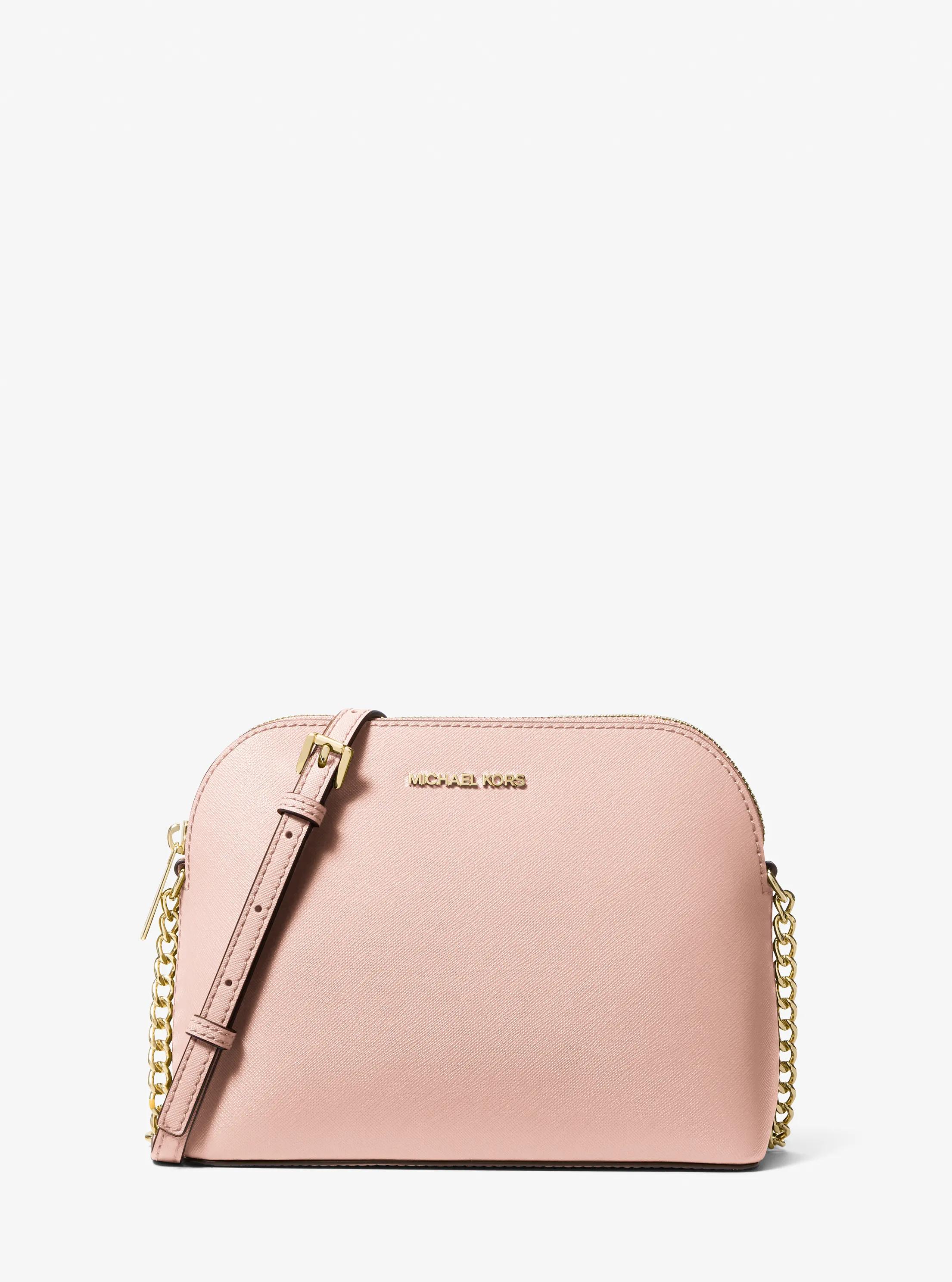 Cindy Large Leather Dome Crossbody Bag in SOFT PINK | Michael Kors
