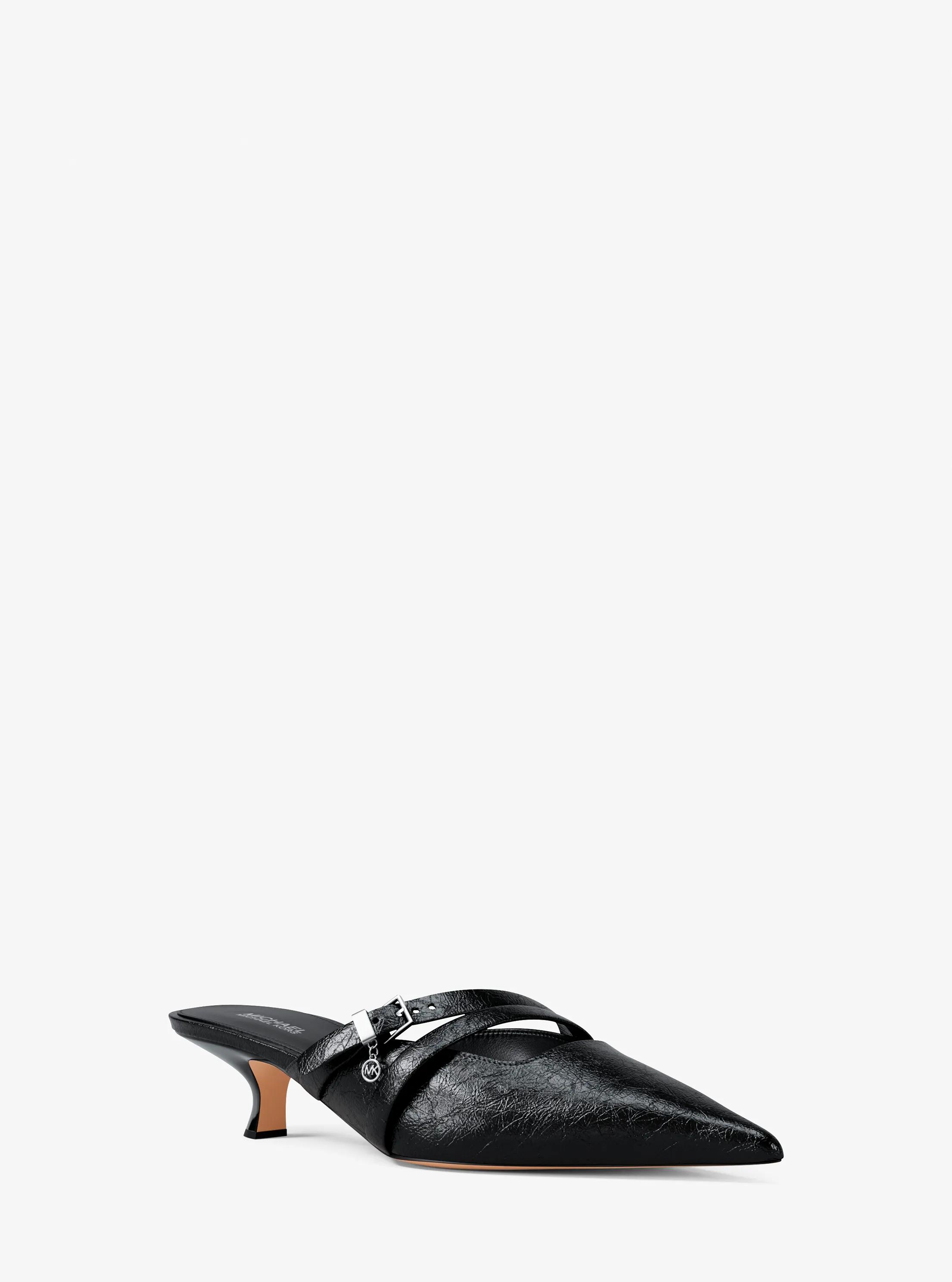 Yvette Crackled Kitten Mule in BLACK | Michael Kors