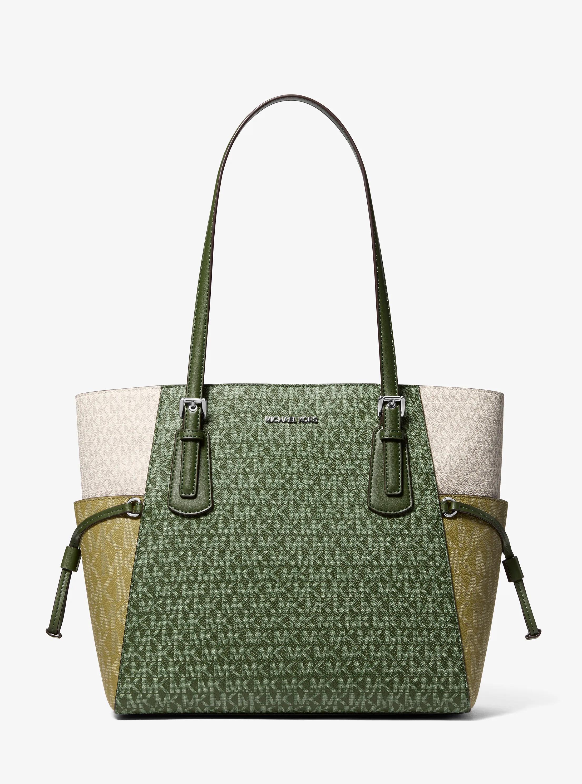 Voyager Large Color-Block Signature Logo Tote Bag in AMAZON GREEN | Michael Kors