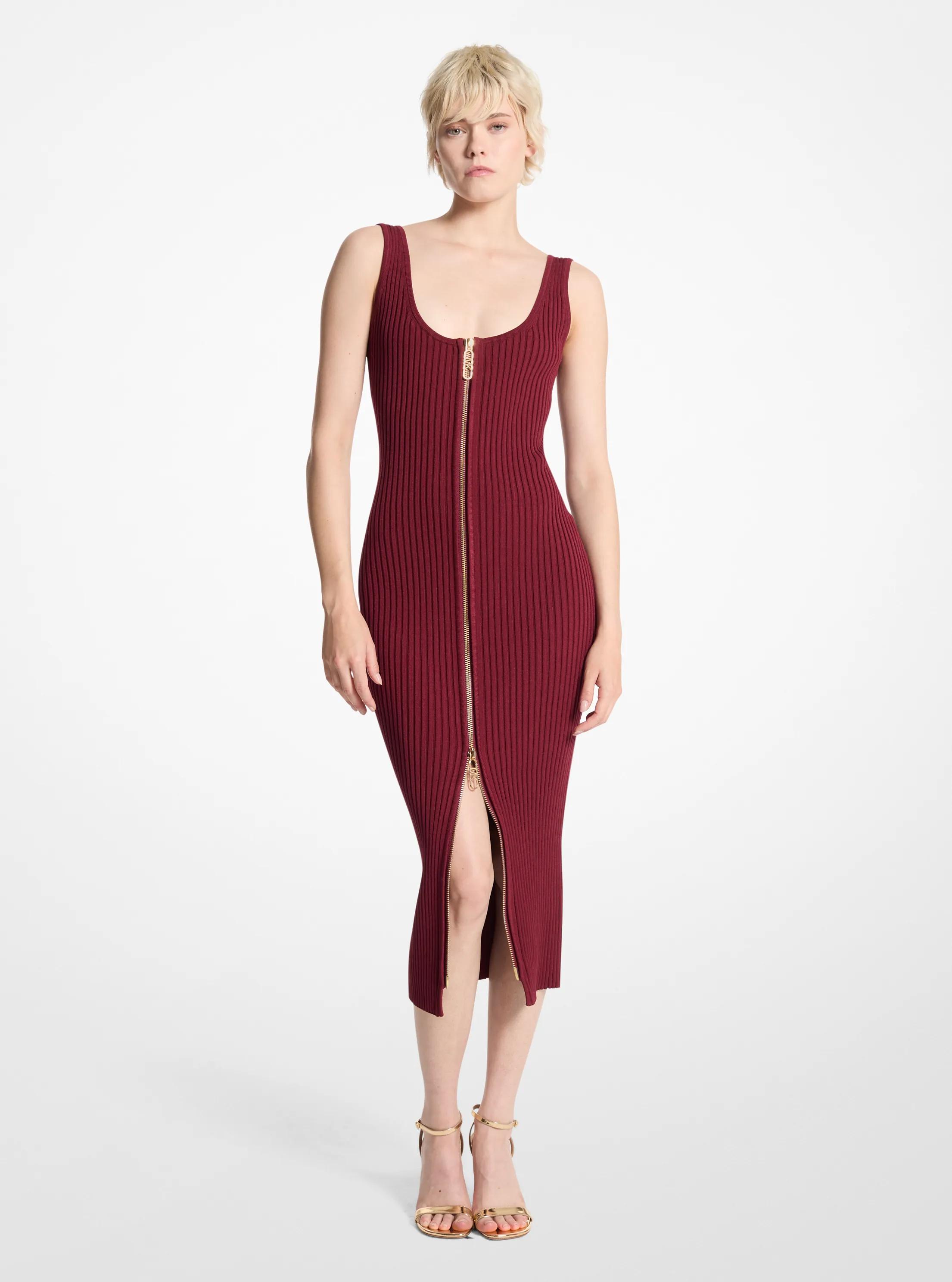 Vestido de punto el&aacute;stico acanalado con cremallera in BRANDY OSCURO | Michael Kors