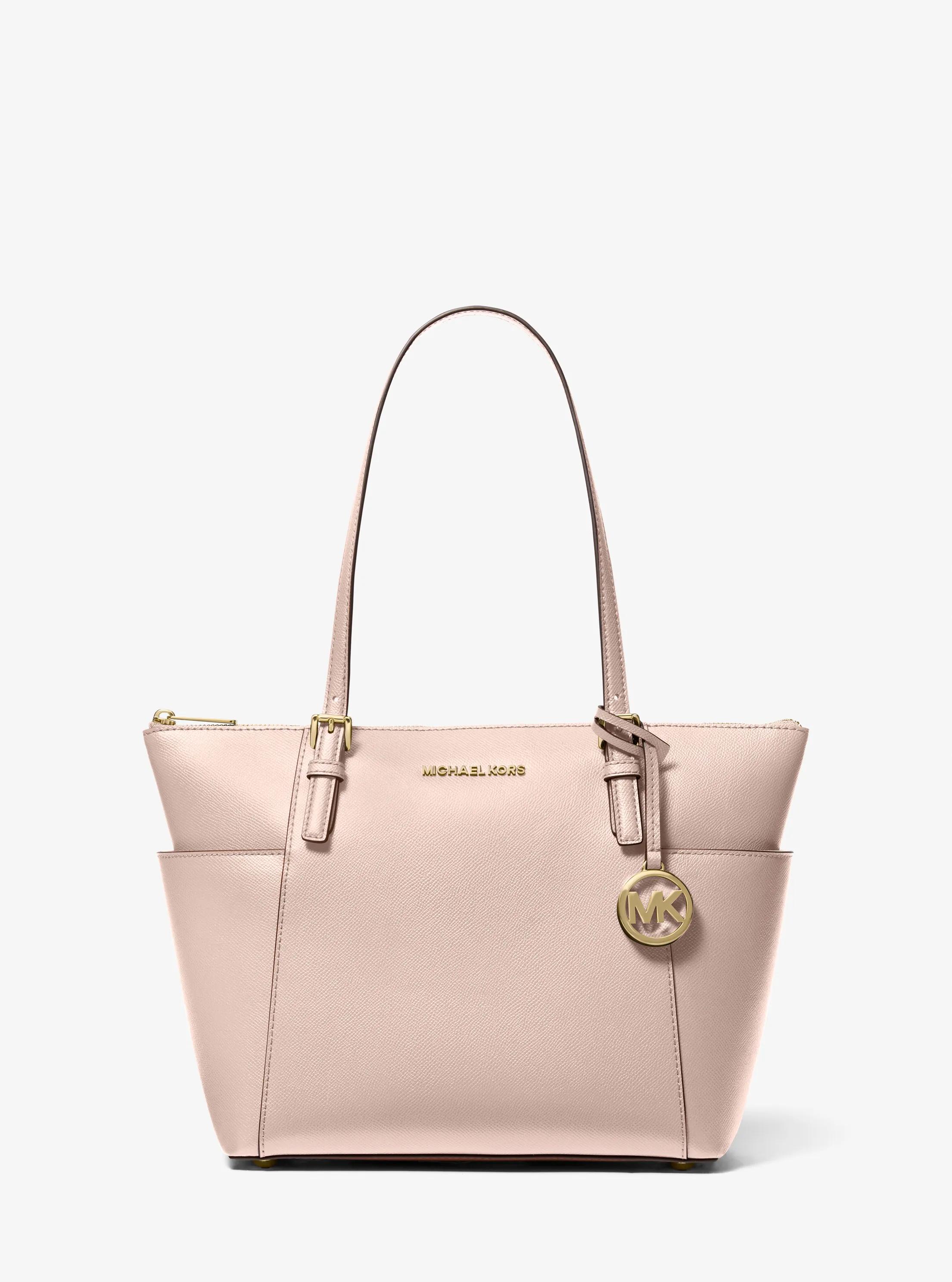 Jet Set Large Crossgrain Leather Top-Zip Tote Bag in SOFT PINK | Michael Kors