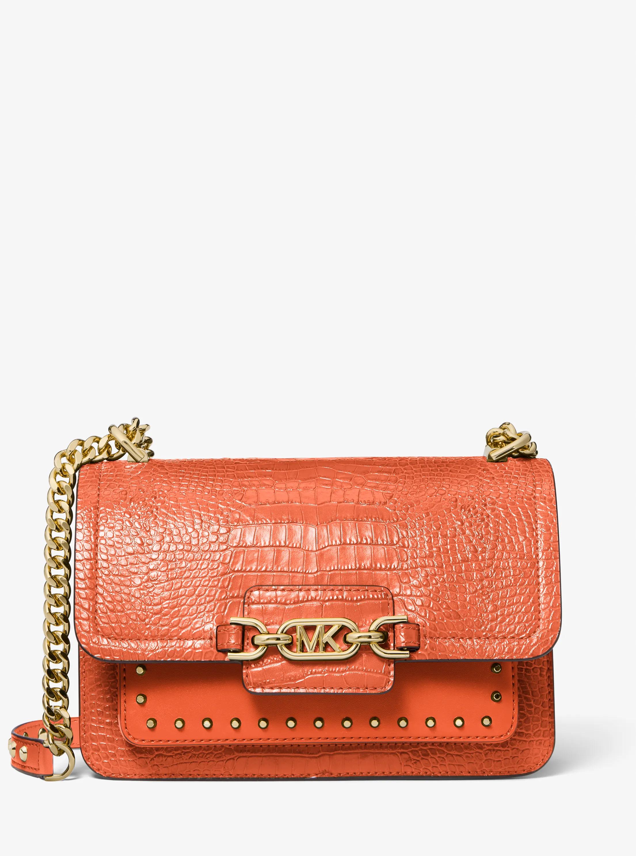 Bolso de hombro Heather grande de piel con motivo de cocodrilo y tachuelas in NARANJA INTENSO | Michael Kors