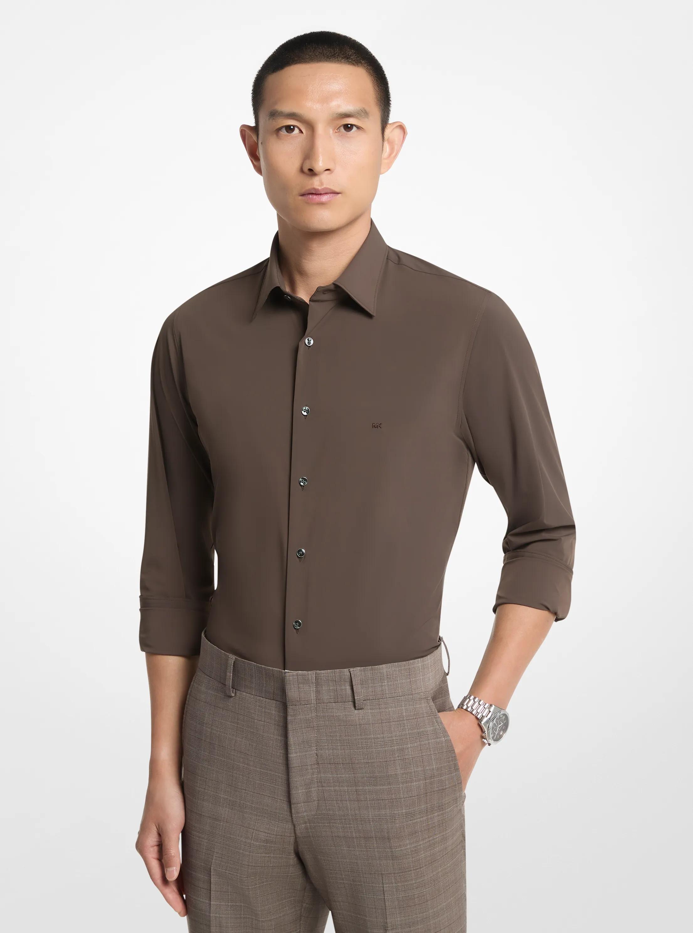 MK Chemise ajustée en nylon extensible - Marron - Michael Kors