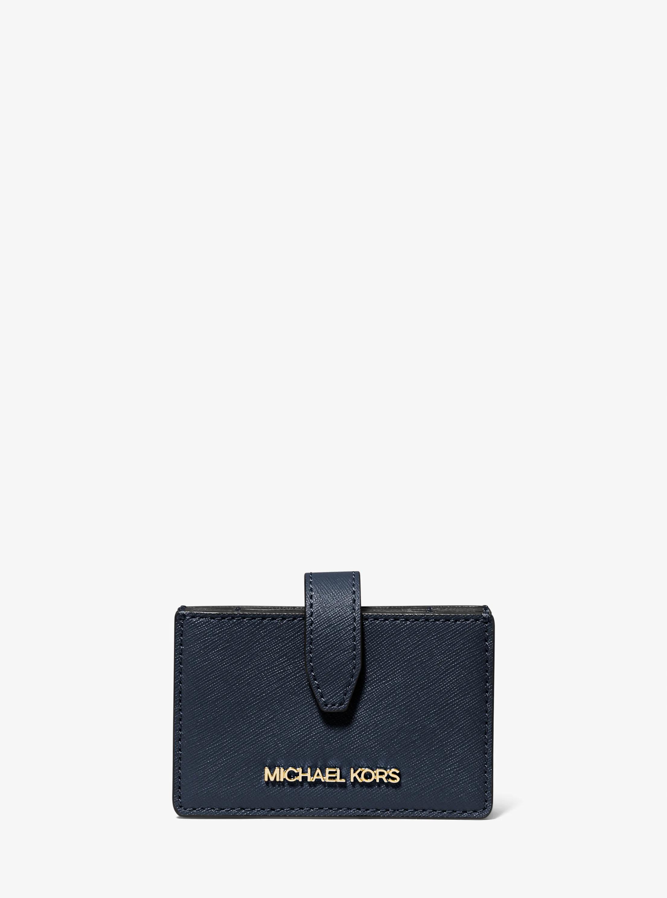 Jet Set Travel Medium Saffiano Leather Accordion Card Case in NAVY | Michael Kors