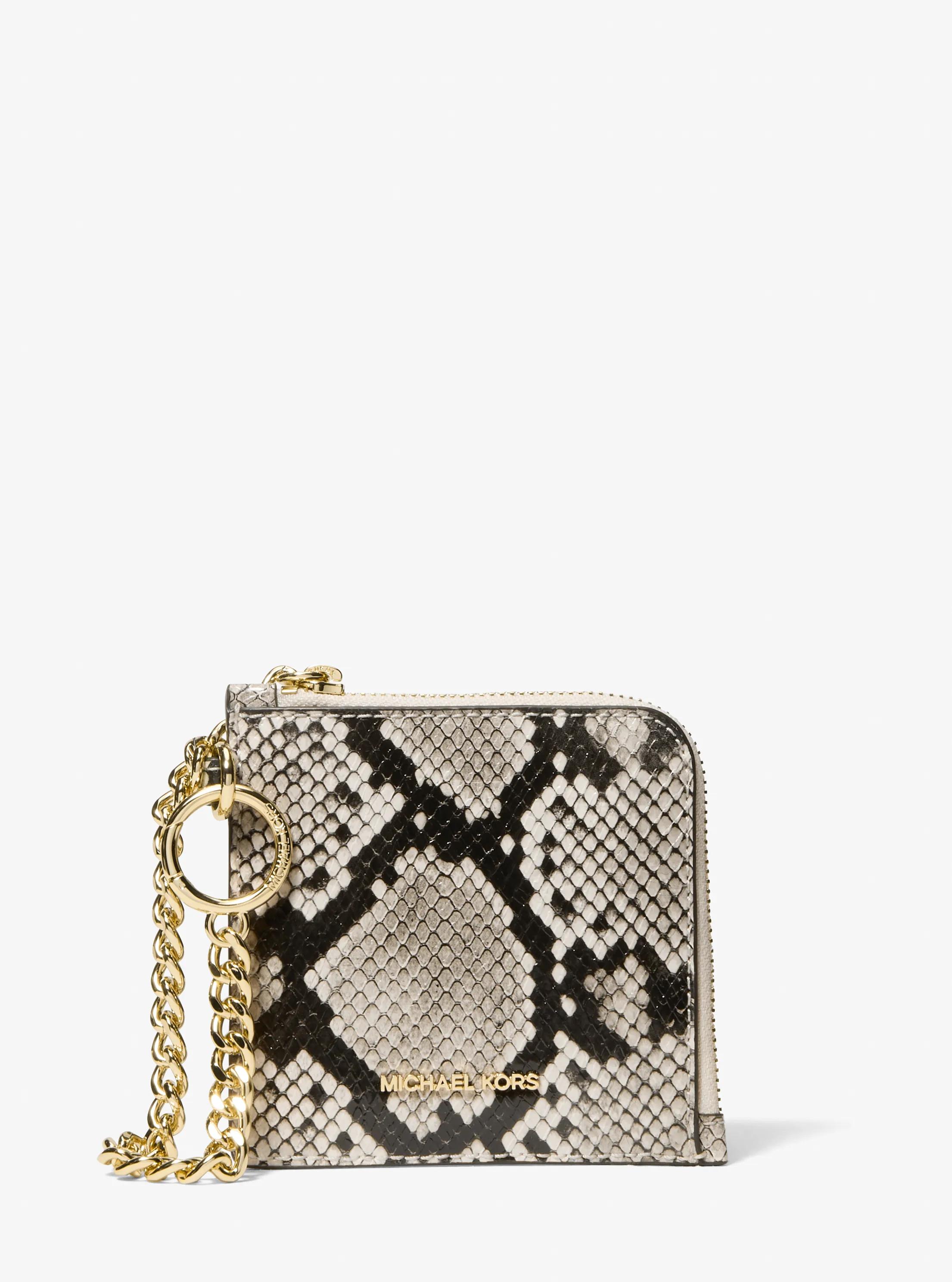Jet Set Travel Medium Snake Embossed Chain Wallet in LT CREAM | Michael Kors