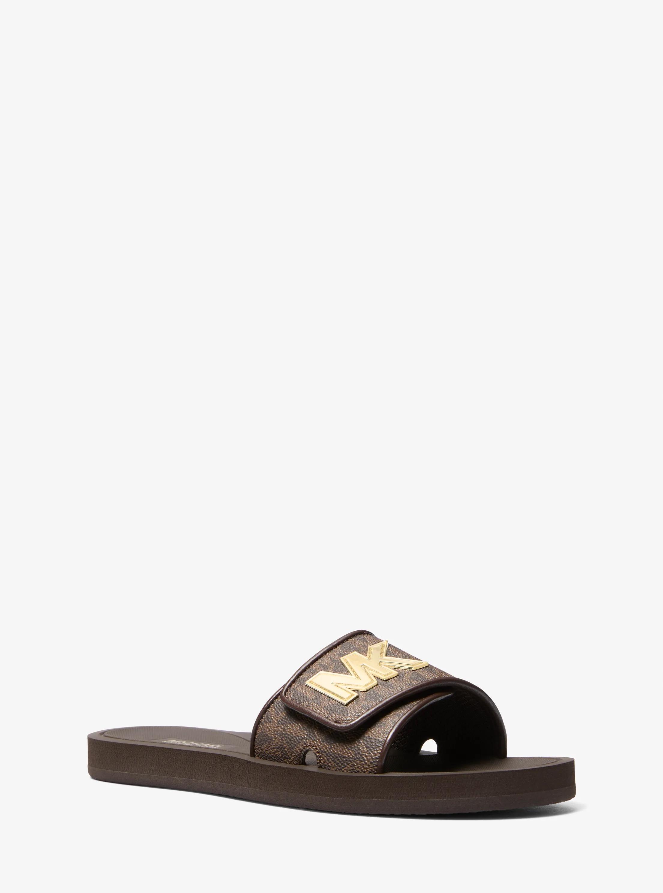 Palmer Signature Logo Slide Sandal in BROWN | Michael Kors