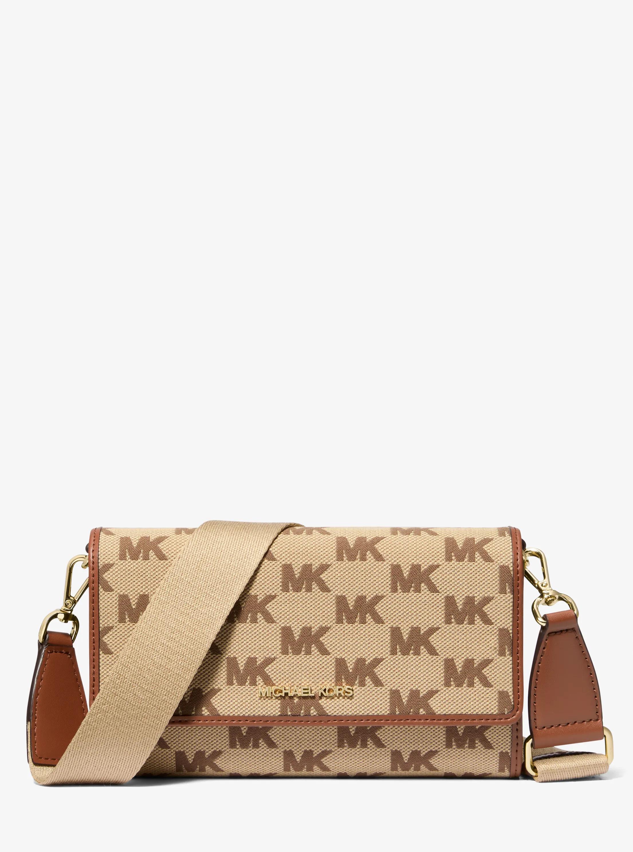 Jet Set Large Logo Jacquard Crossbody Bag in LUGGAGE | Michael Kors