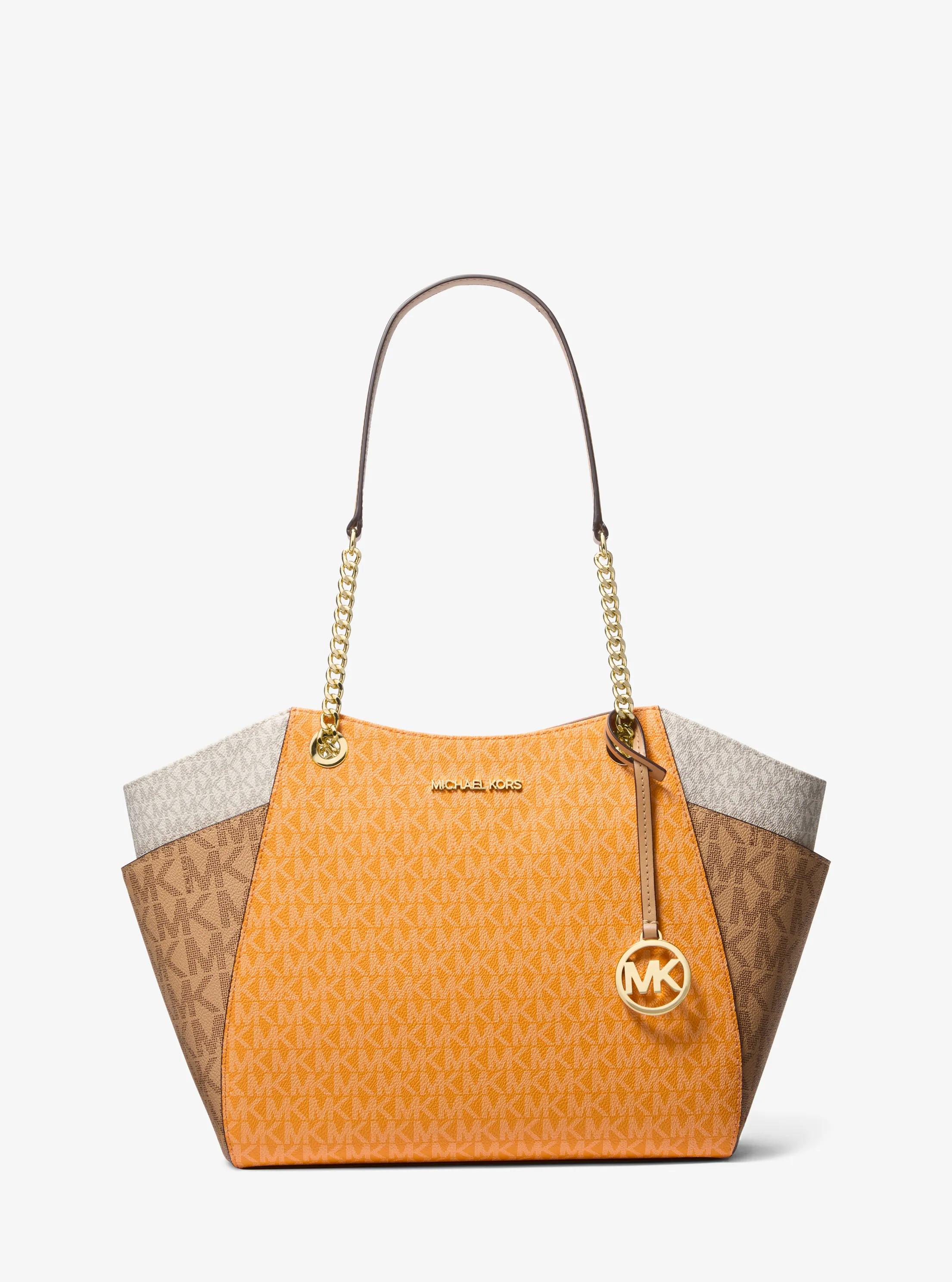 Jet Set Large Color-Block Signature Logo Tote Bag in POP ORANGE MULTI | Michael Kors