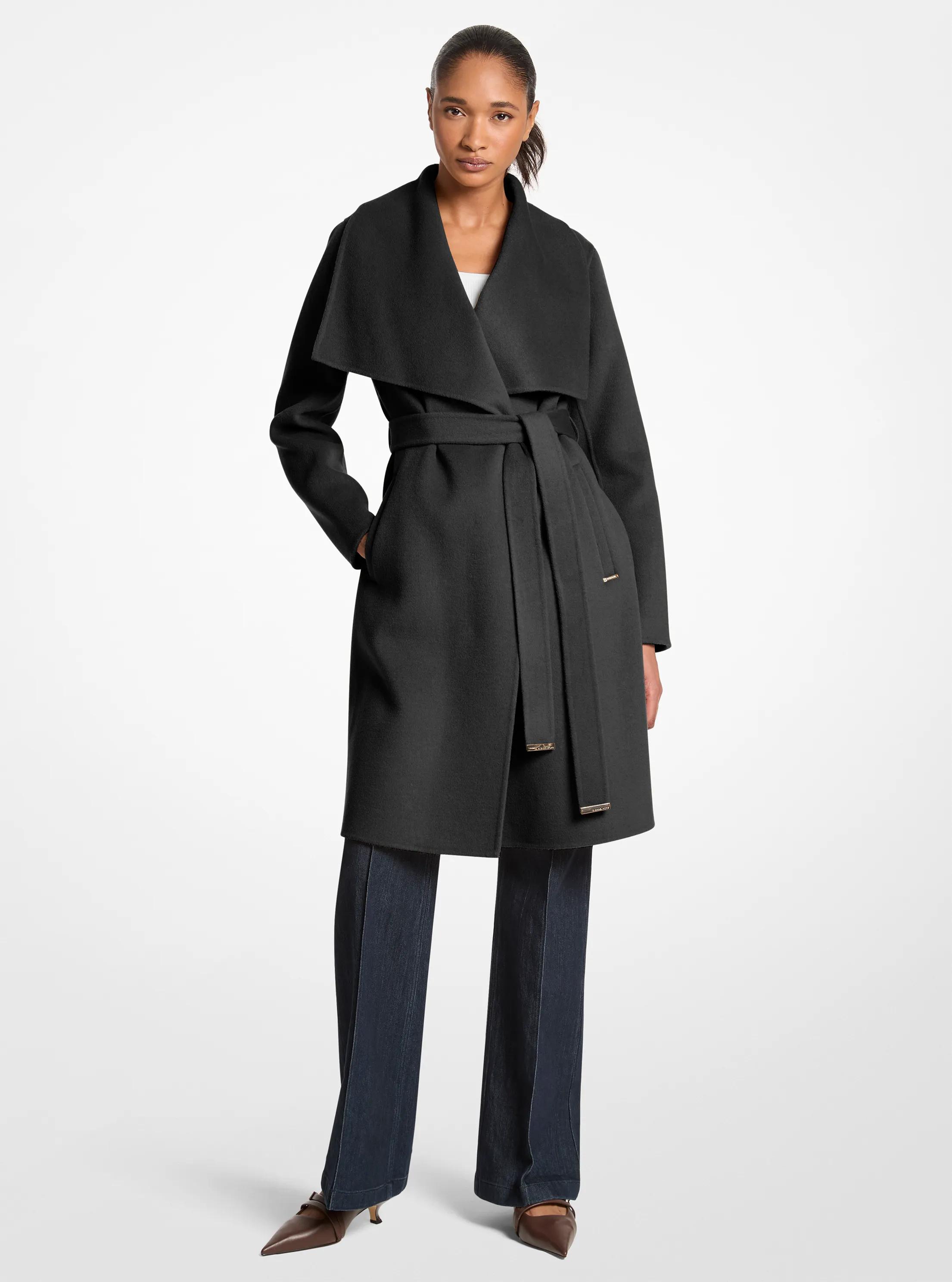 Wool Blend Wrap Coat in BLACK | Michael Kors