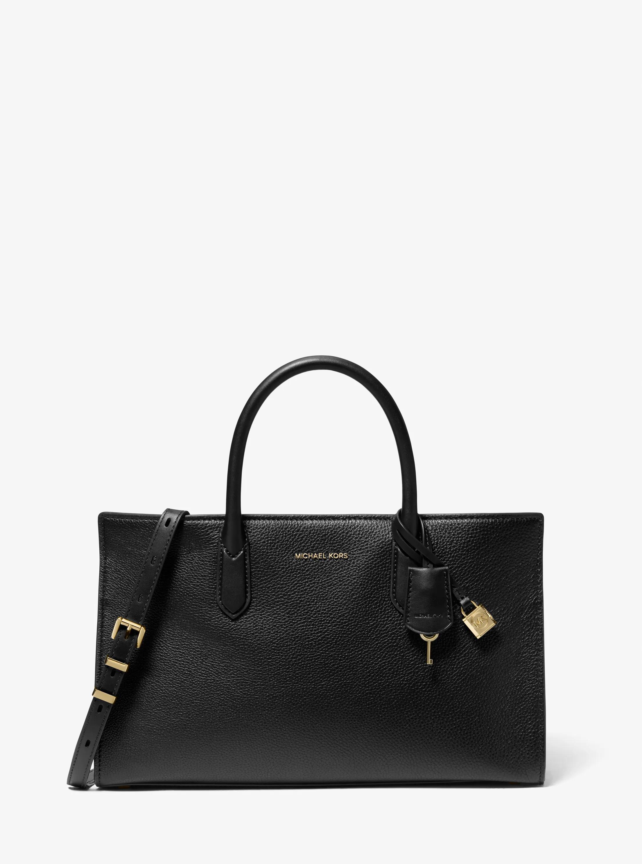 Scarlett Medium Leather Satchel in BLACK | Michael Kors
