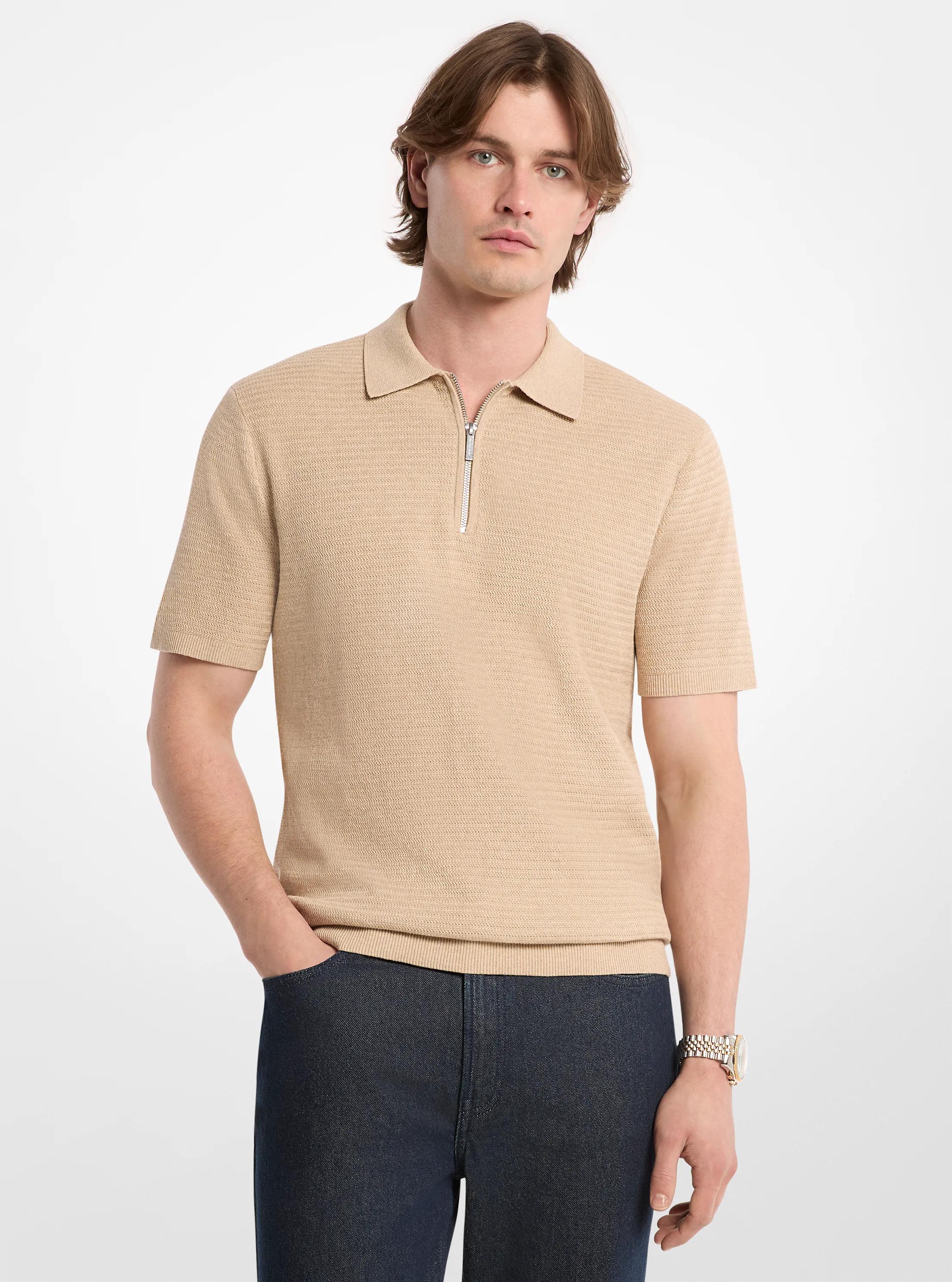 MK Polo zippé en maille de coton - Naturel - Michael Kors