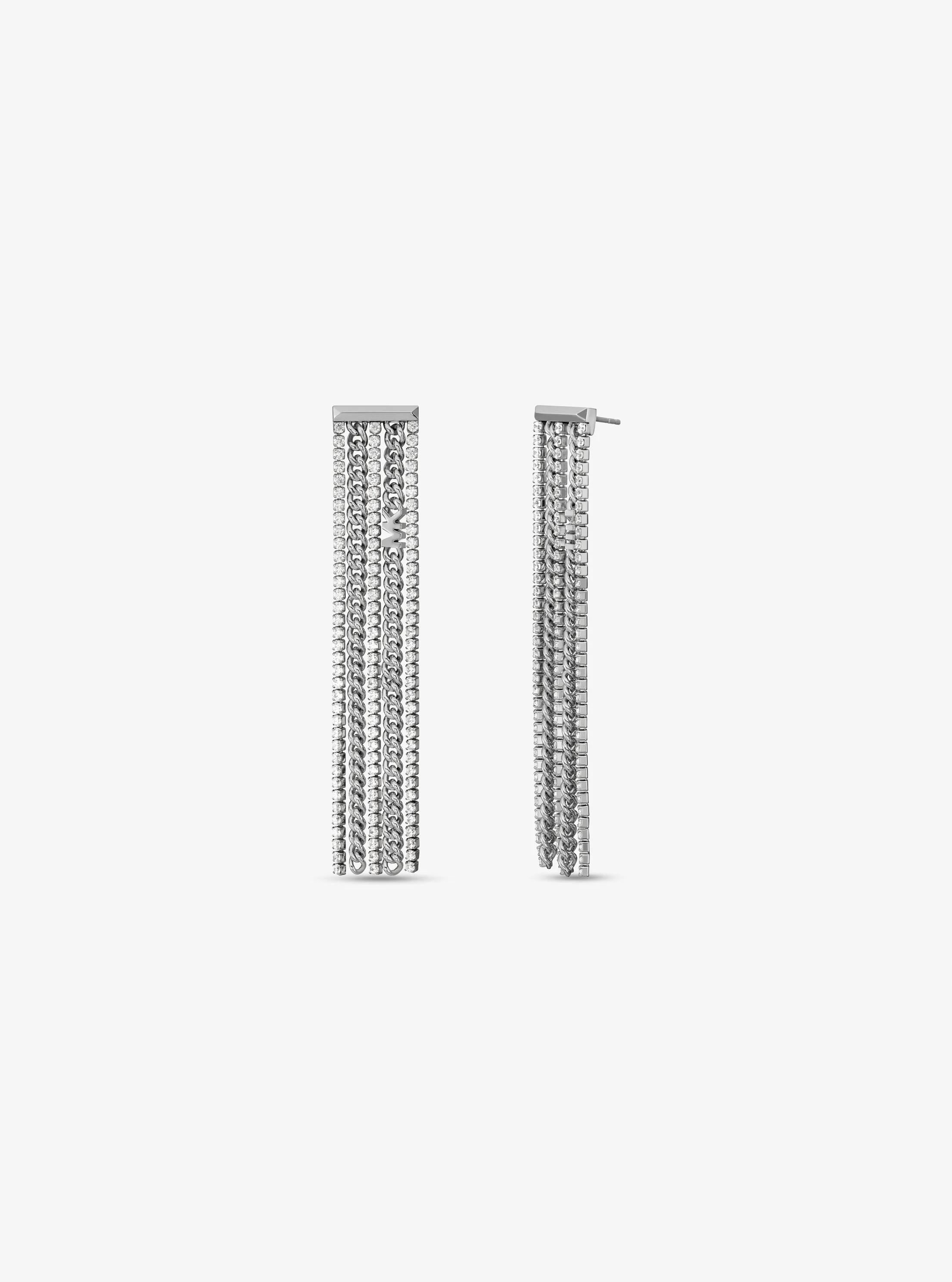 Pendant d'oreilles en laiton &agrave; placage en m&eacute;tal pr&eacute;cieux et &agrave; pav&eacute; in ARGENT | Michael Kors