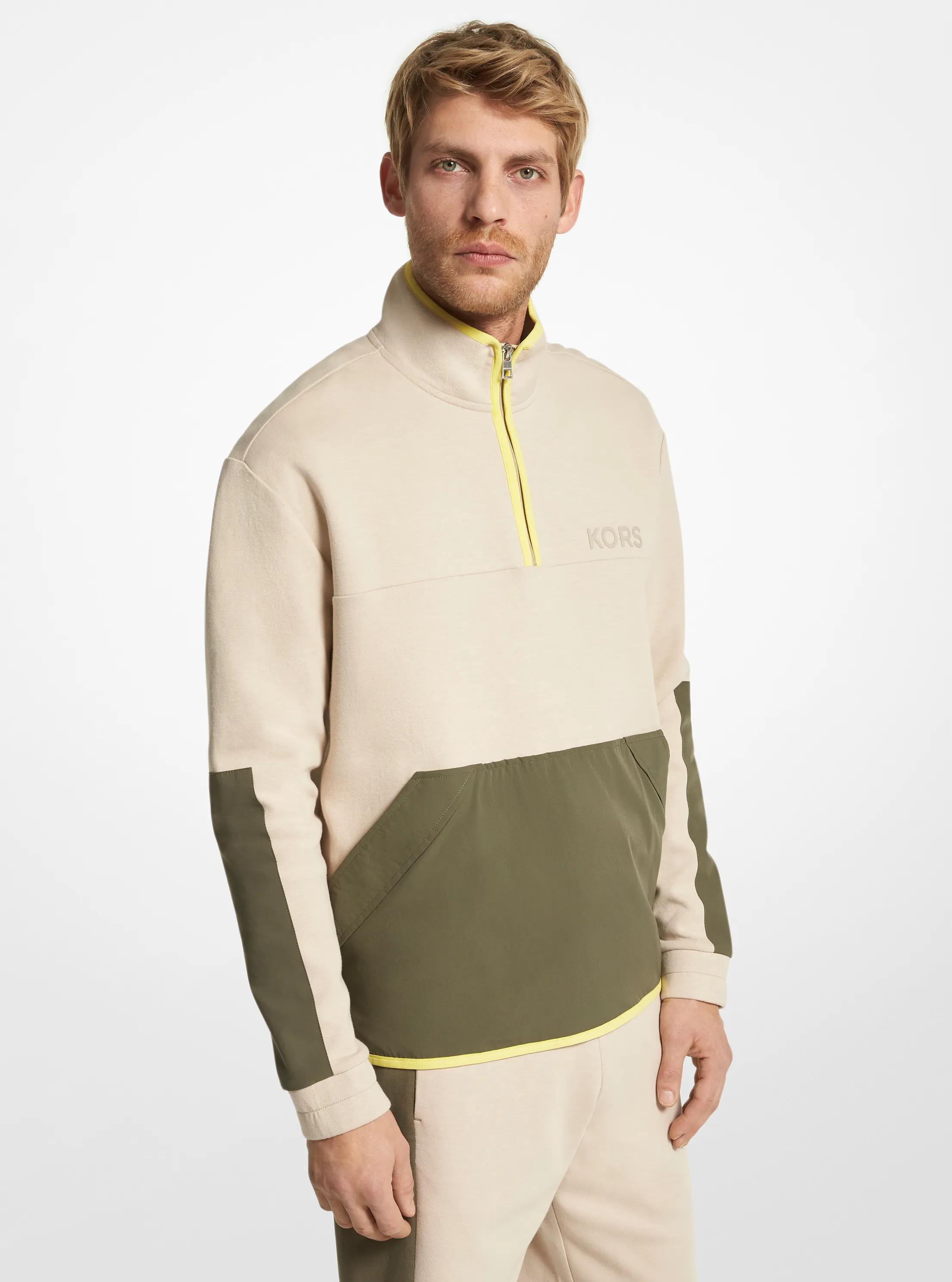 Pull molletonn&eacute; en m&eacute;lange de coton &agrave; demi-fermeture &eacute;clair