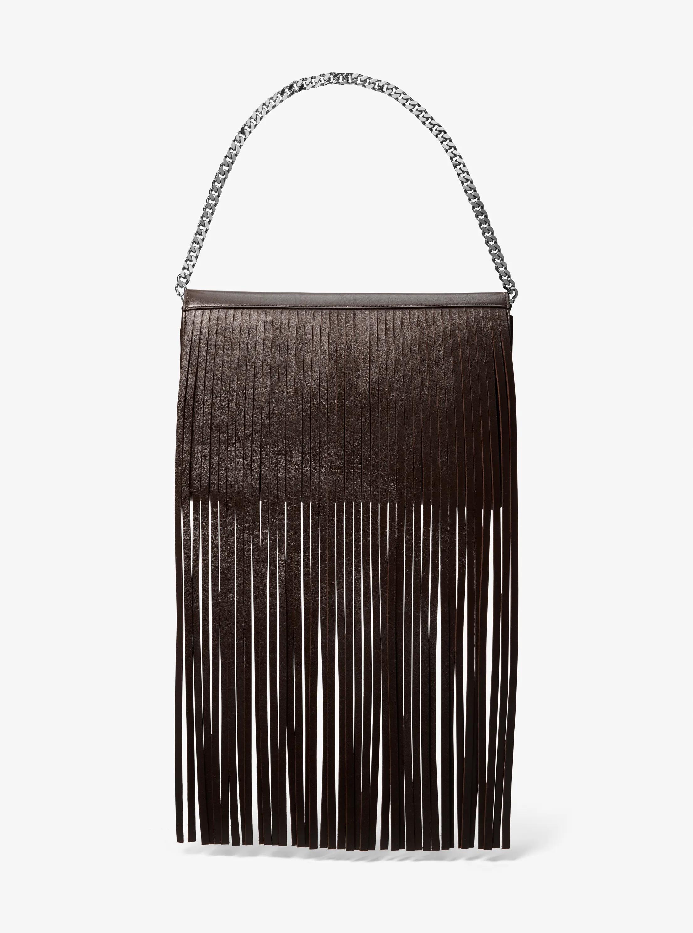 Clutch Ali aus Leder mit Fransen in SCHOKOLADE | Michael Kors