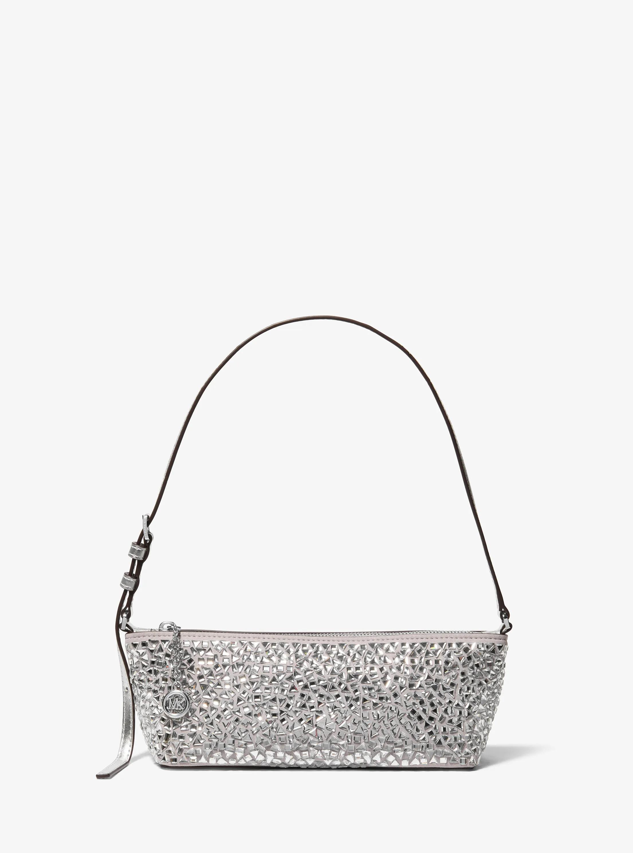 Laila Small Mirror Embellished Pochette in NICKEL | Michael Kors