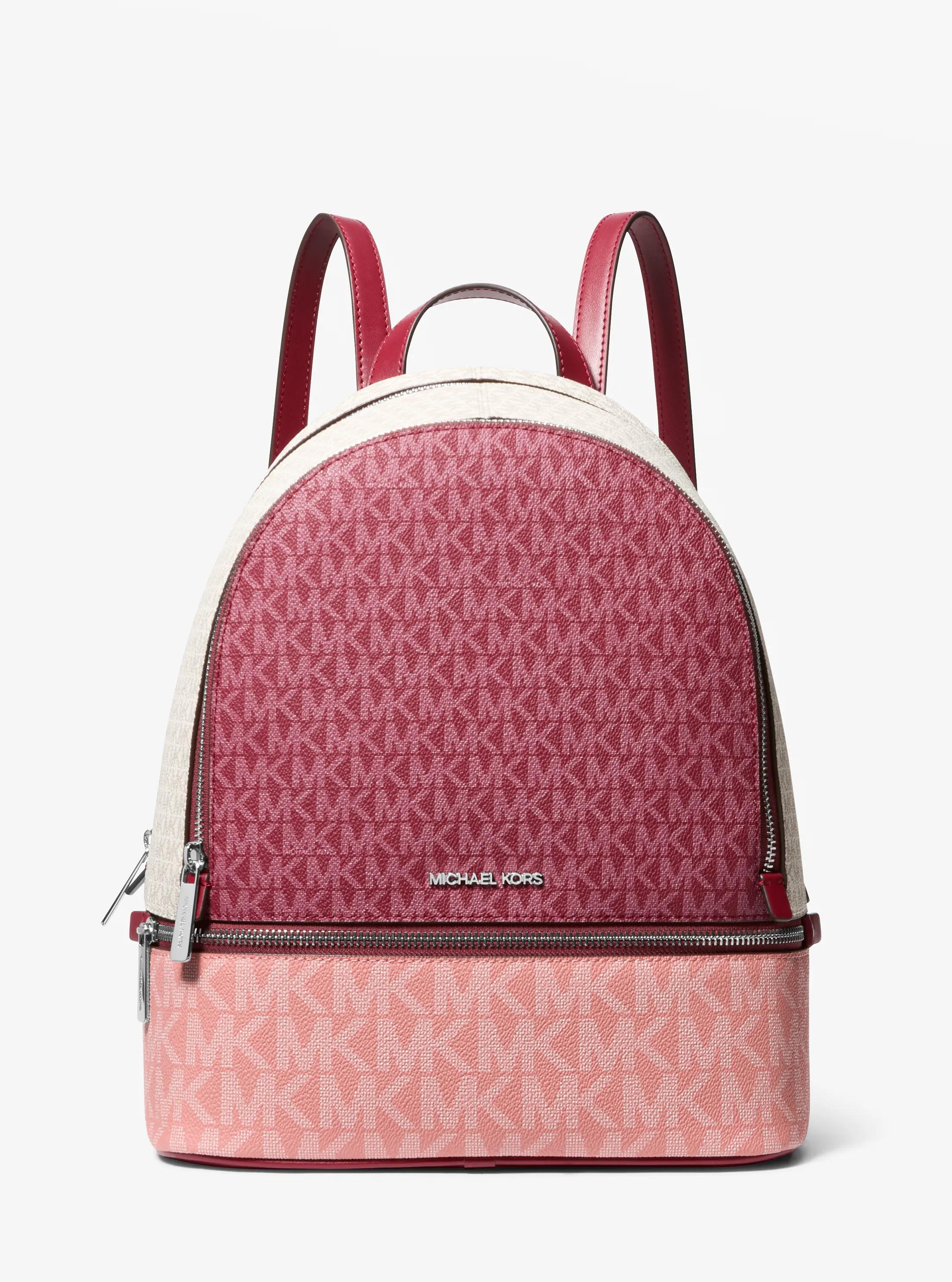Rhea Medium Color-Block Signature Logo Backpack in MAROON | Michael Kors