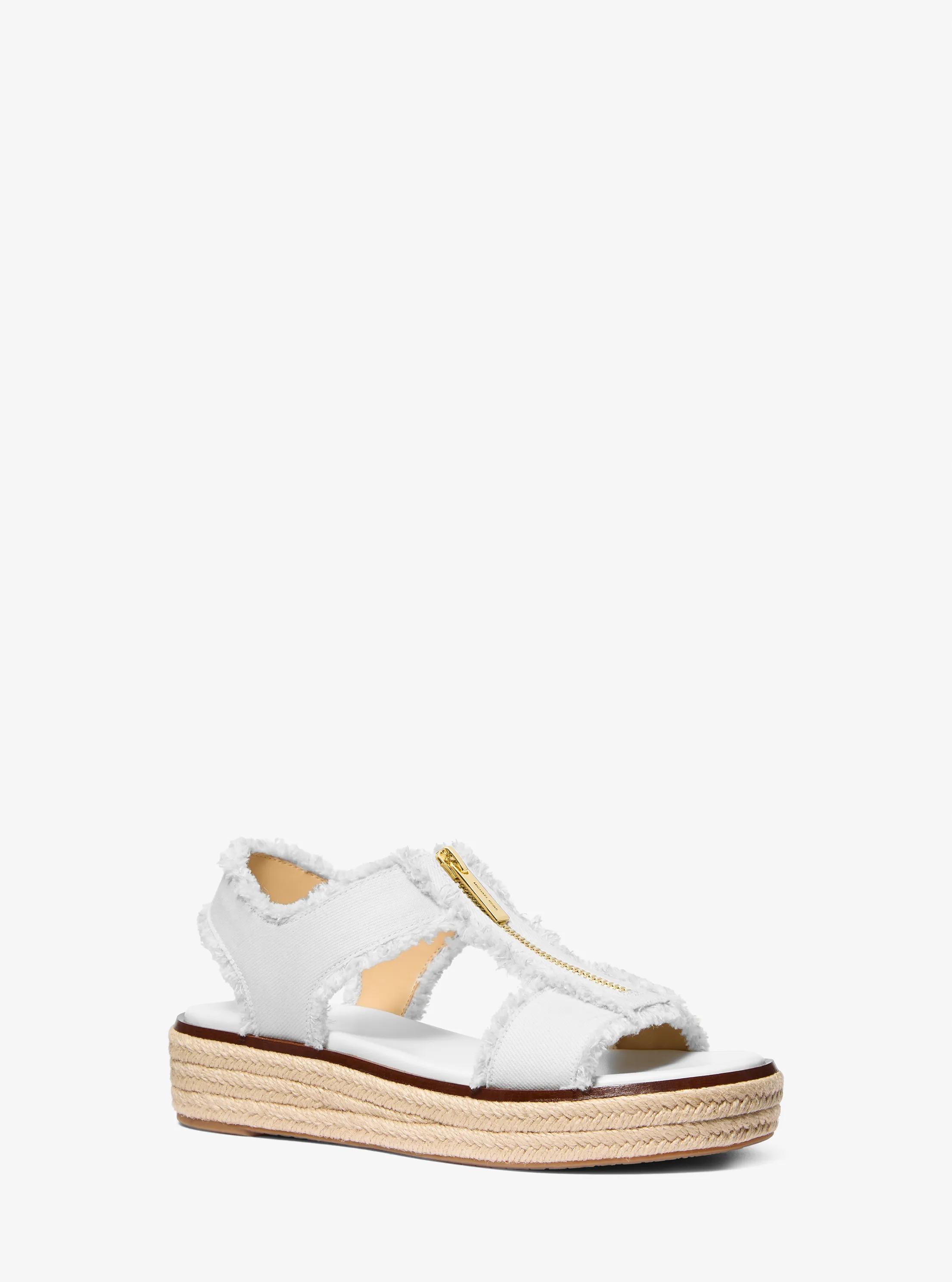 MK Sandale espadrille Berkley en denim effiloché - Blanc - Michael Kors