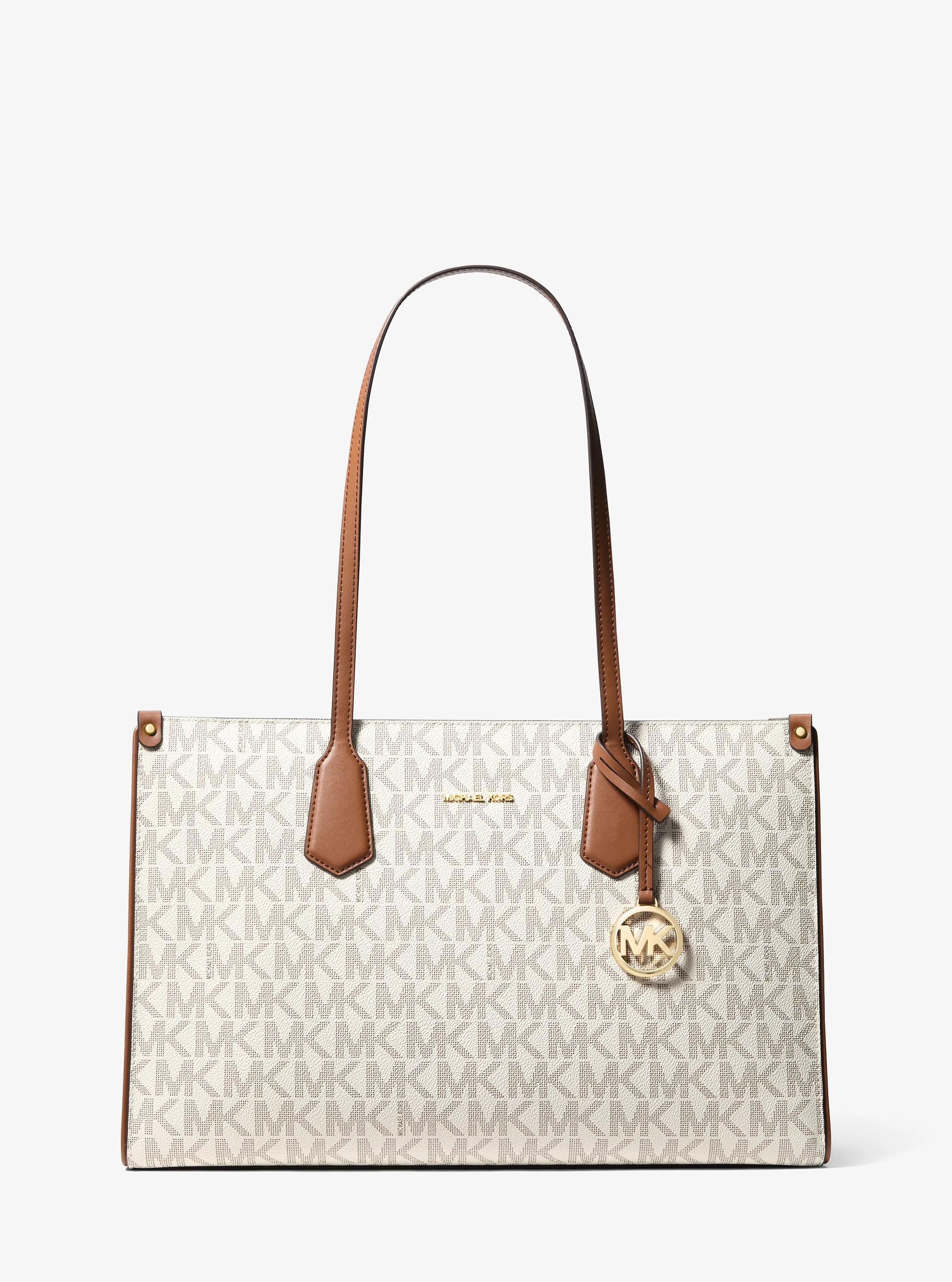 Maple Large Signature Logo Tote Bag in VANILLA/LUGGAGE | Michael Kors