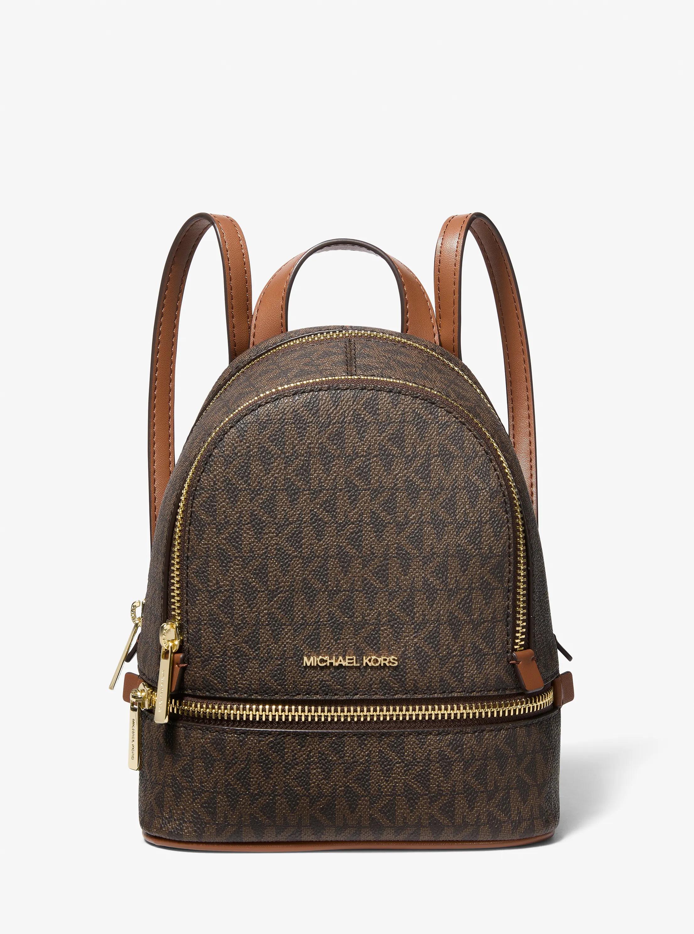 Rhea Extra-Small Signature Logo Backpack in BROWN | Michael Kors