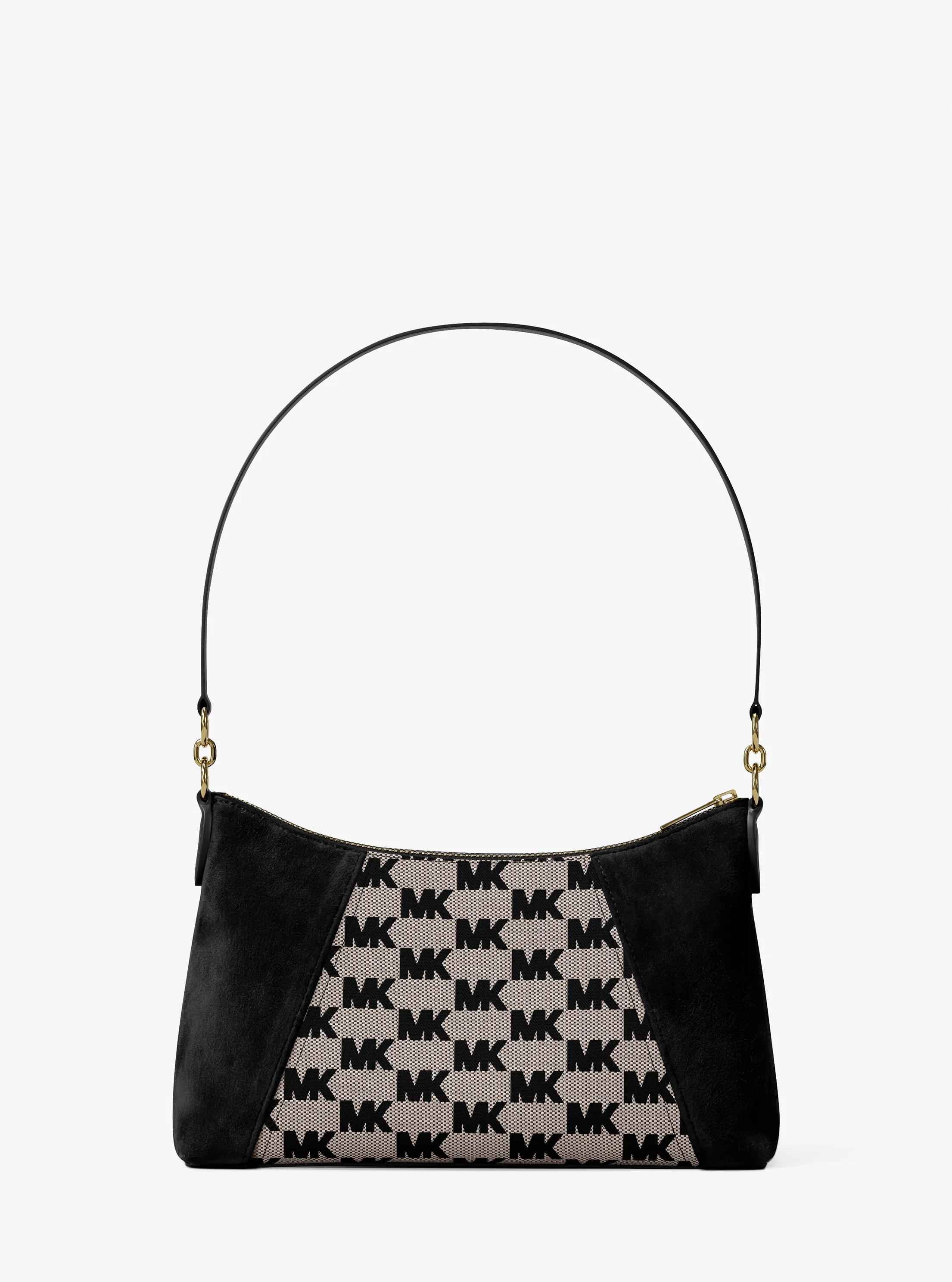 Sienna Medium Logo Jacquard and Suede Convertible Crossbody Bag in BLACK | Michael Kors