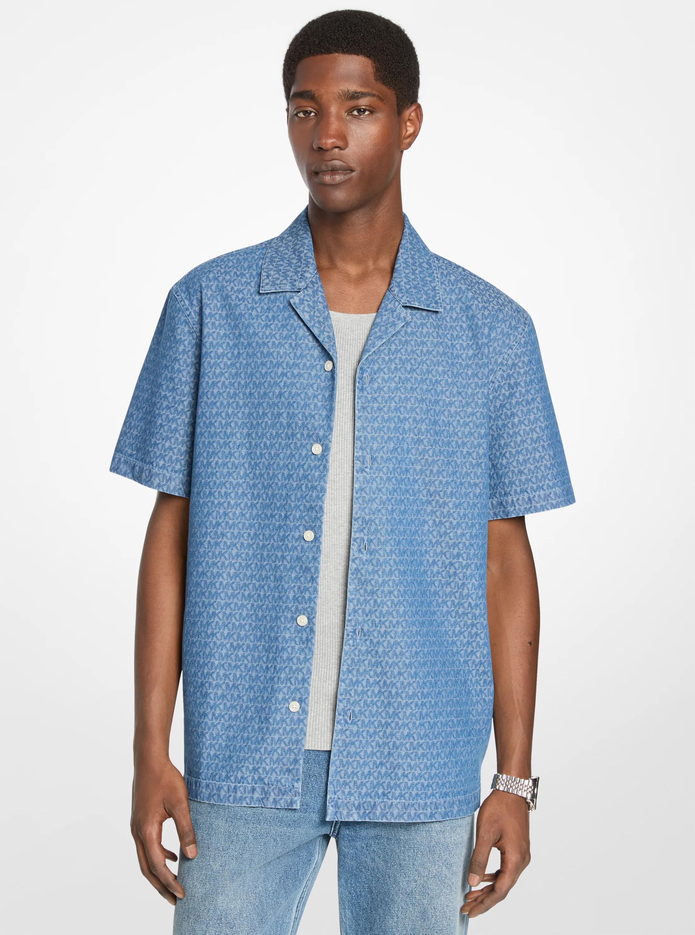 Logo Jacquard Camp Shirt in DENIM | Michael Kors
