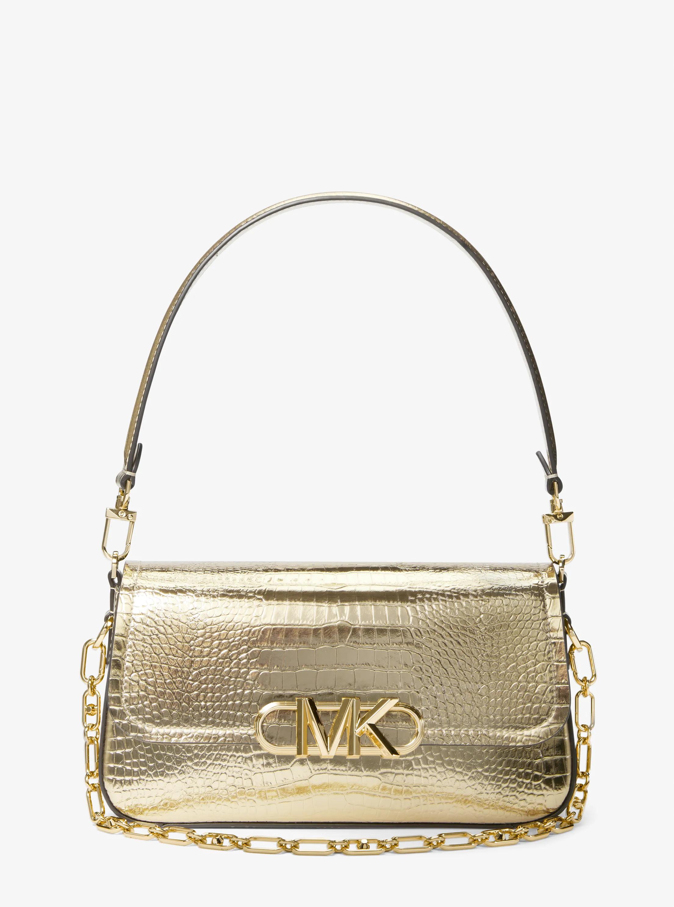 Bolso de hombro Parker mediano de piel metalizada con motivo de cocodrilo en relieve