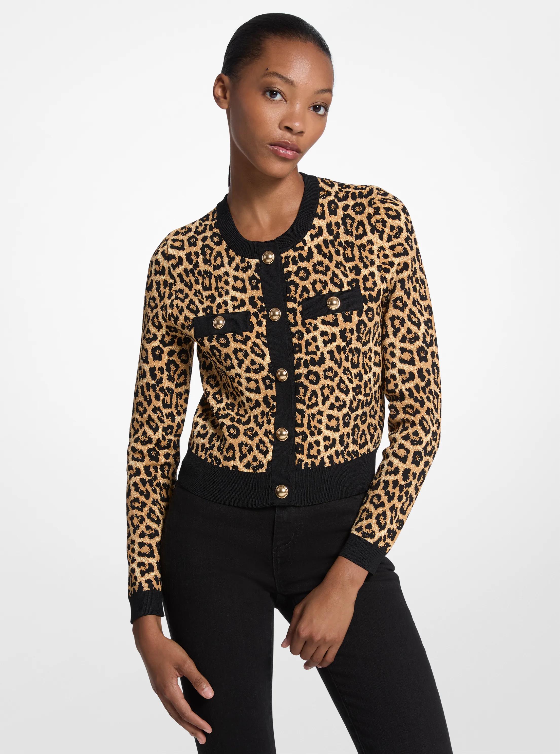 Leopard Print Stretch Viscose Cardigan in PALE BUTTERSCOTCH | Michael Kors