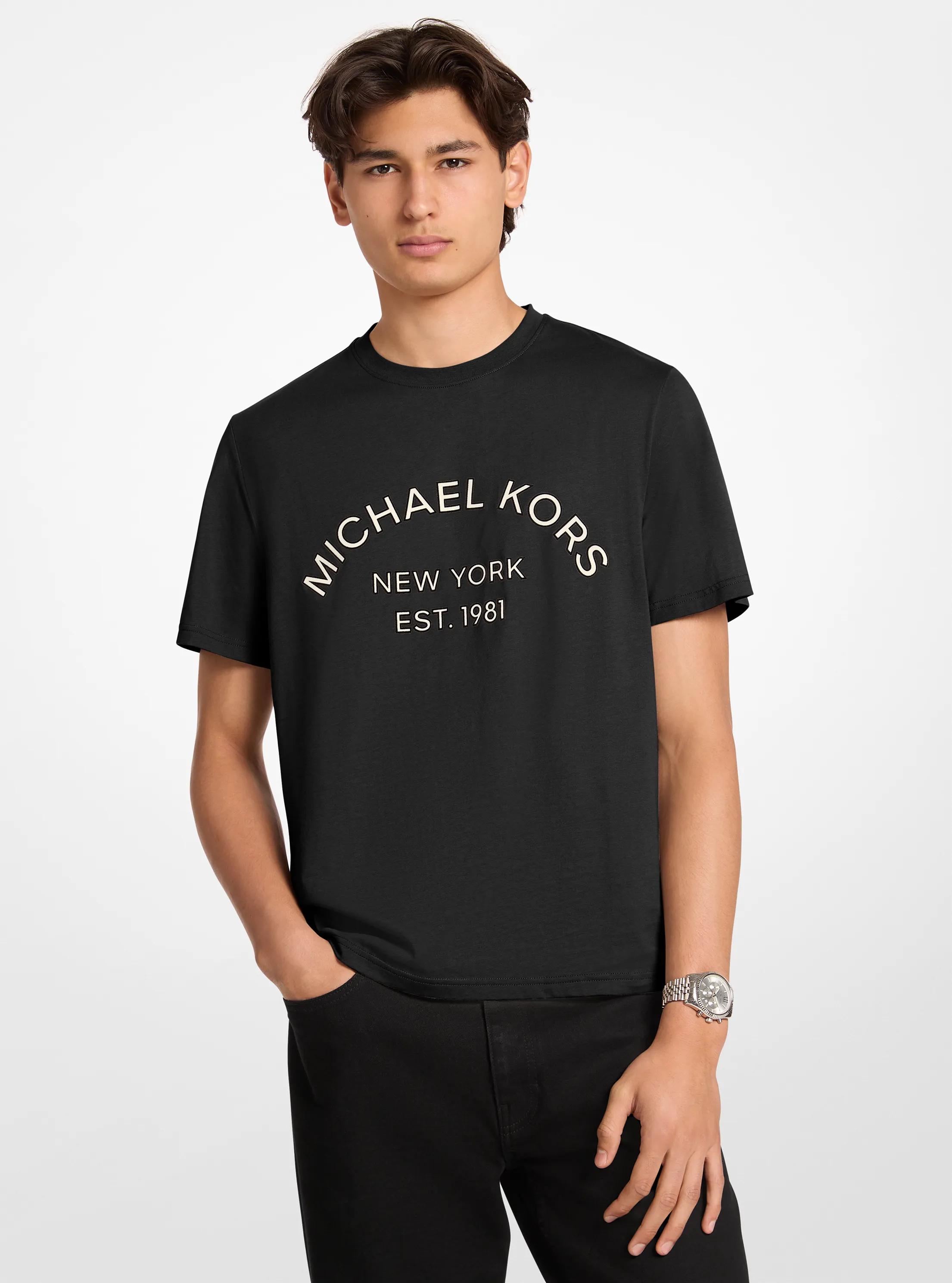 Graphic Logo Cotton Jersey T-Shirt in BLACK | Michael Kors